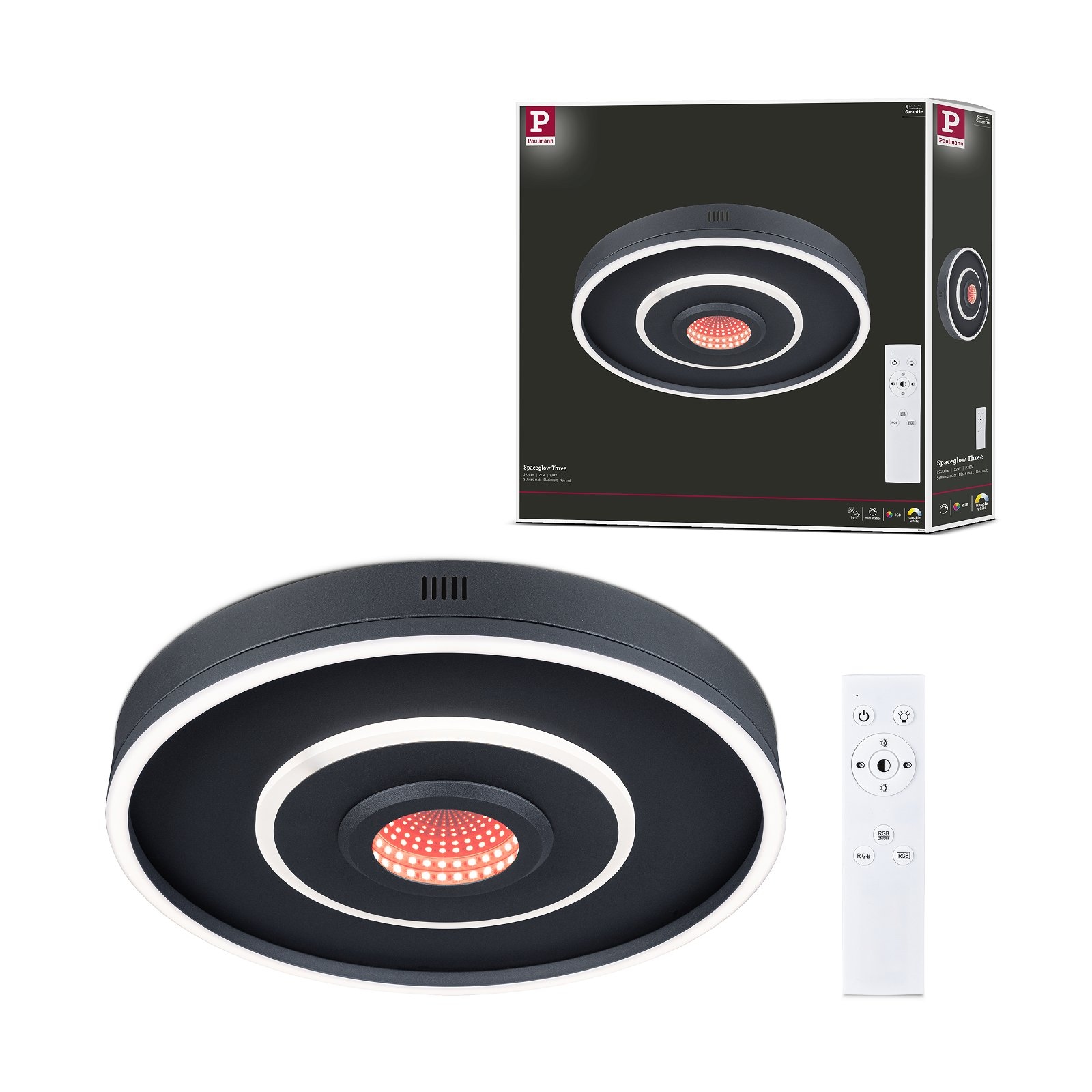 Paulmann LED Deckenleuchte »Spaceglow Four RGB+ 320lm / 800lm 230V 22W Schwarz matt«, 1 flammig, dimmbar