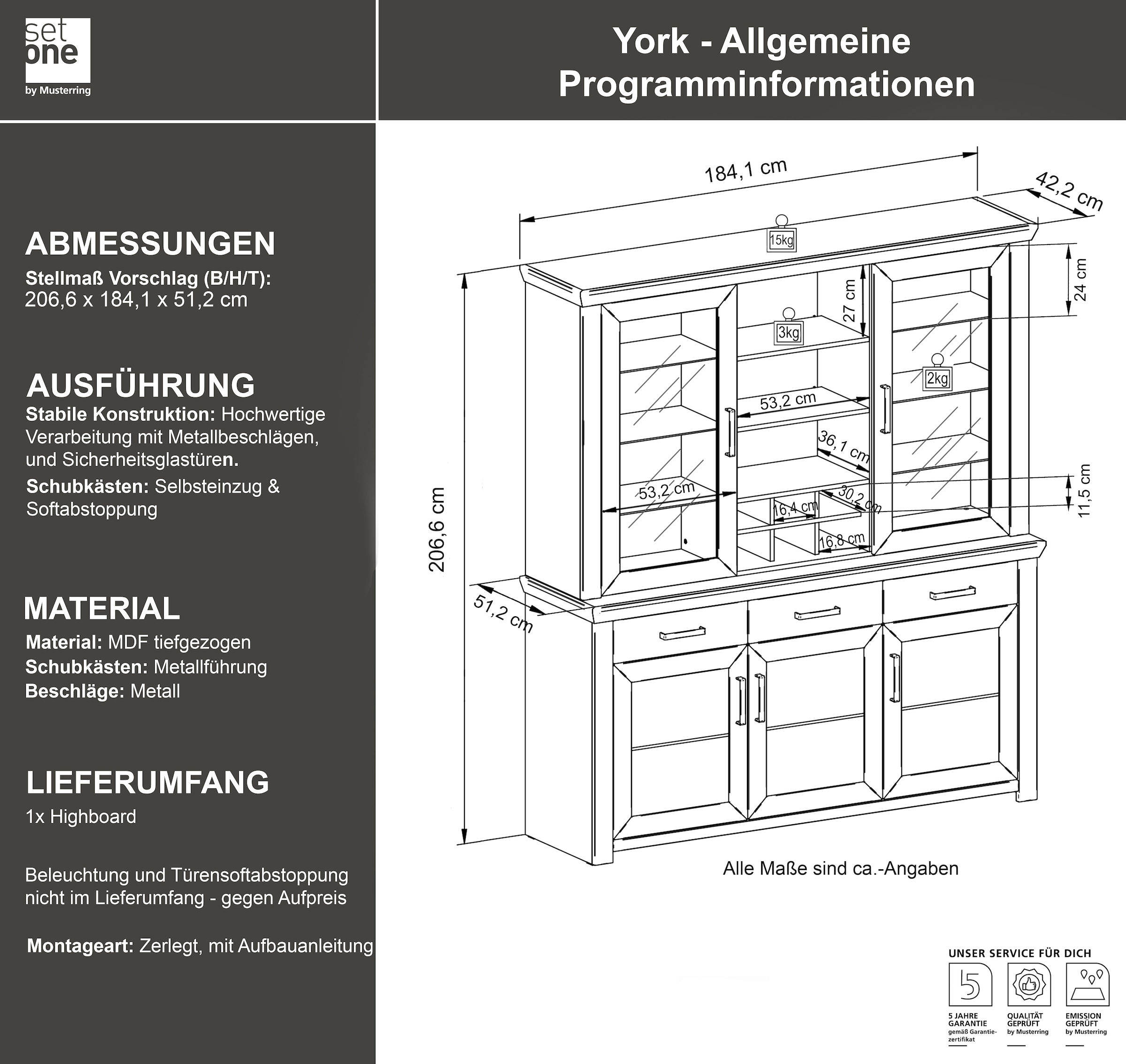 set one by Musterring Schrank-Set »York«, (2 St.), mit Glastüren, wahlweise mit Beleuchtung, 3 Farben, Breite 184 cm