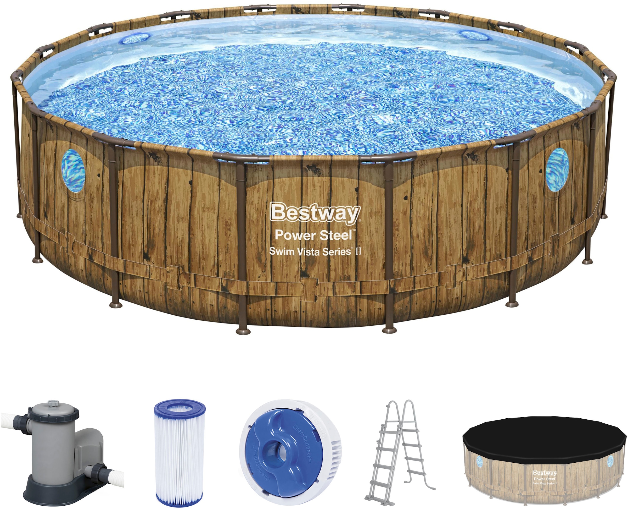 Framepool »Power Steel Swim Vista«, (Set), 488x122 cm, Holzoptik