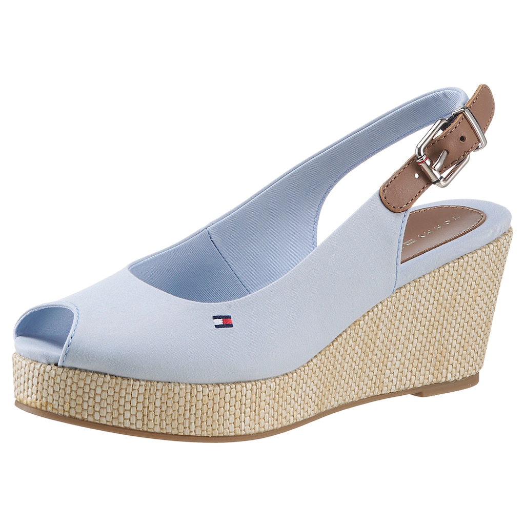 Tommy Hilfiger Sandalette »ICONIC ELBA SLING BACK WEDGE«, Sommerschuh, Sandale, Keilabsatz, mit Jutebesatz