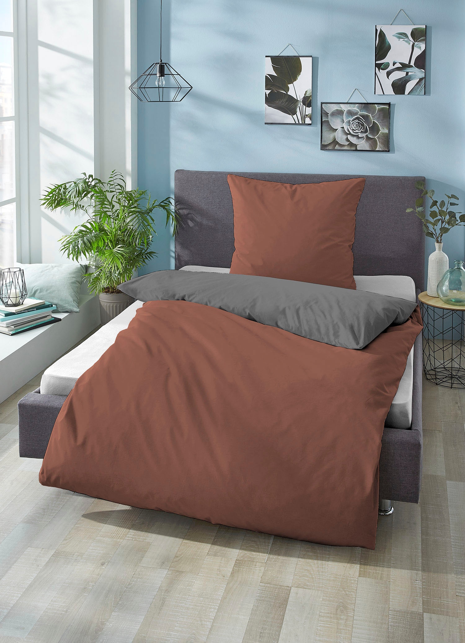 Biberna "Alma in Gr. 135x200, 155x220 oder 200x200 cm" 2 Stk. Bettwäsche aus Baumwolle, Reißverschluss, Bettwäsche mit Wendeoptik