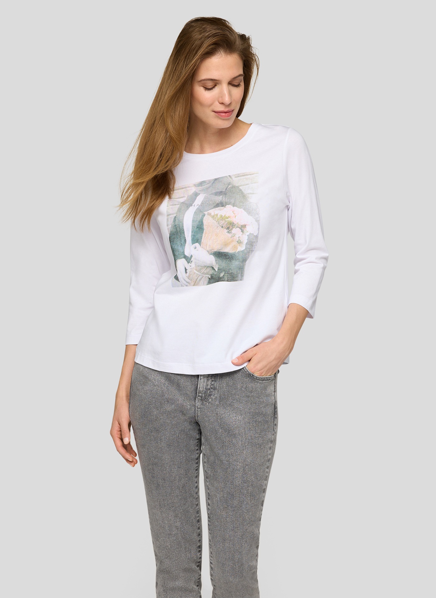 Print-Shirt RABE "T-Shirt", Damen, Gr. 42, weiß, 95%Baumwolle, 5%Elasthan, unifarben, gerade, Shirts