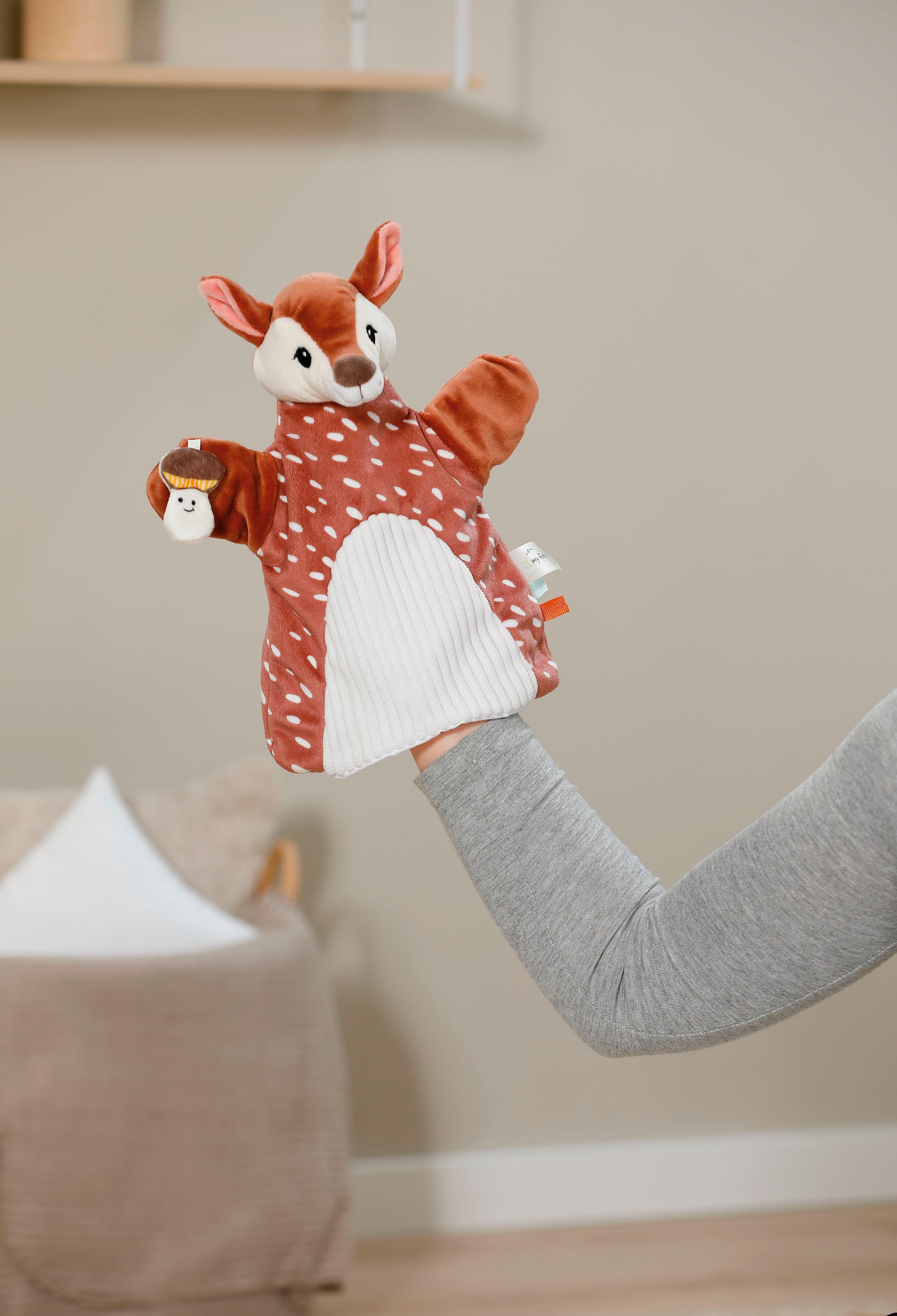 Nici Schmusetuch »My first NICI, Handpuppe Rehkitz 2in1 26x25 cm«, sanfte Materialmix aus glattem und geripptem Plüsch