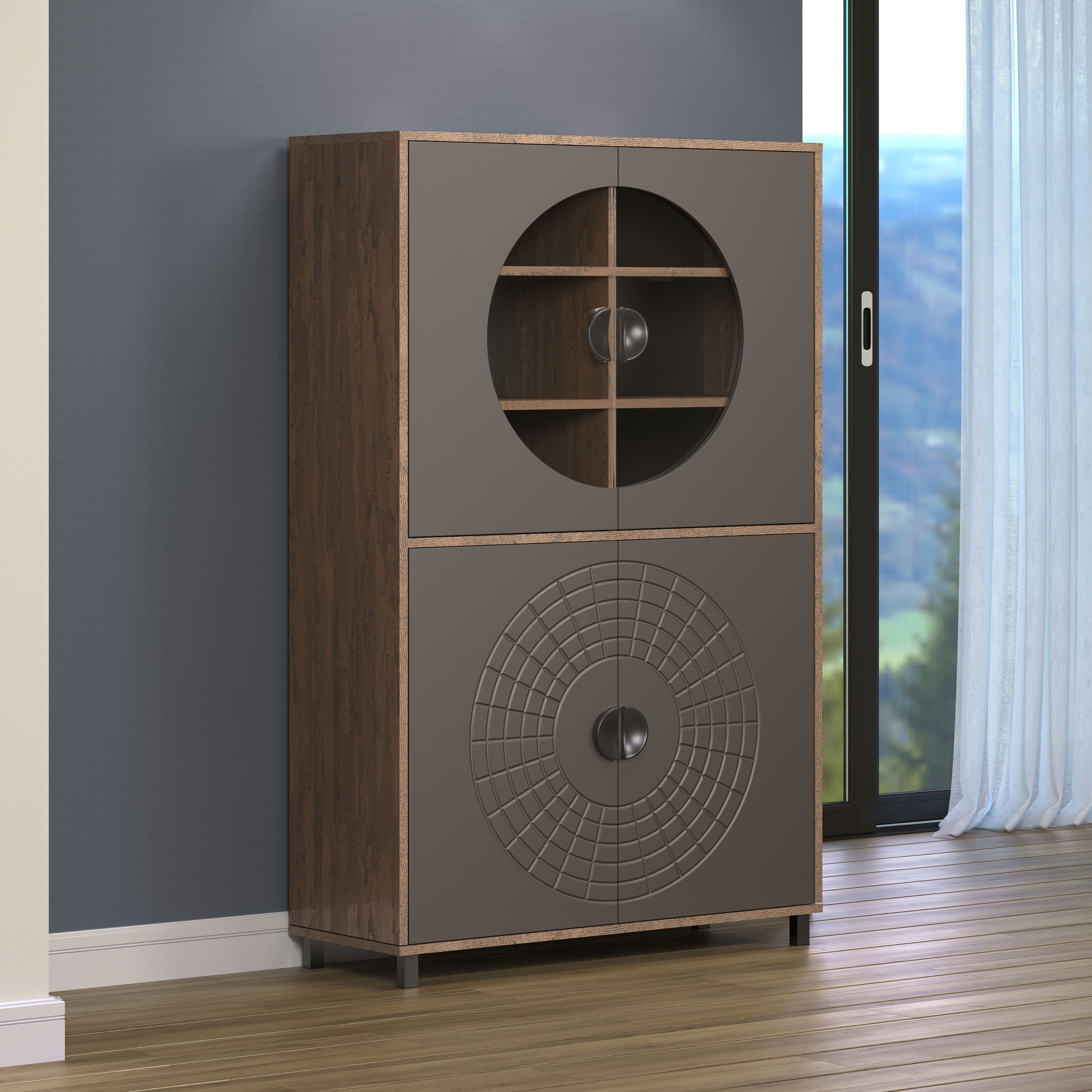 INOSIGN Hochkommode "Fusion" 1 Stk. tlg. Vitrine mit besonderem Kreismuster günstig online kaufen