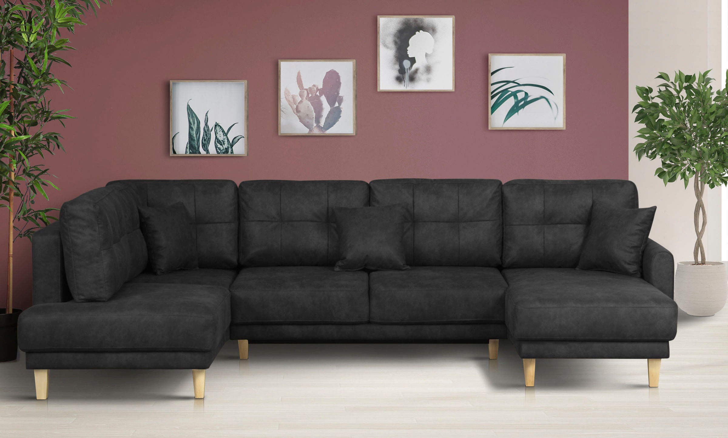 Home affaire Wohnlandschaft »TRIPLO U-Form wahlweise mit Schlaffunktion, B/T/H: 310/192/90 cm«, Schlafsofa, auch mit Bettkasten, Steppung im Rückenkissen