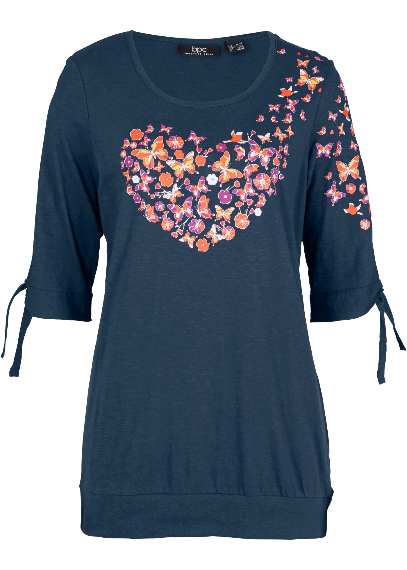 bonprix T-Shirt bequeme Passform, Halbarm-Design, aus Baumwolle, ohne Kragen