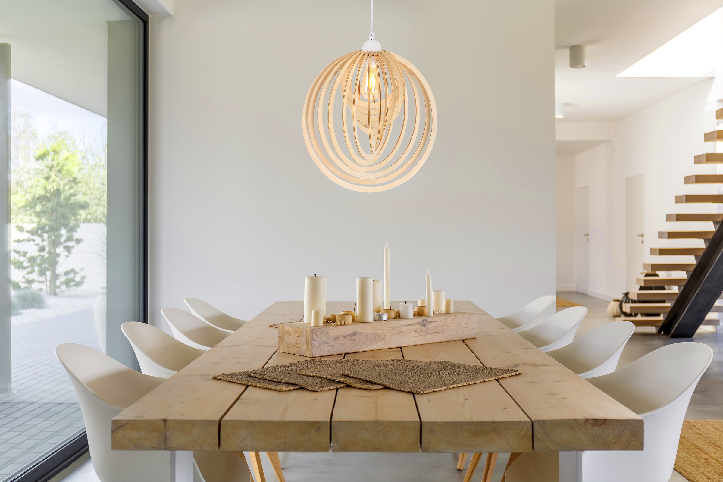 näve Pendelleuchte »Armella«, 1 flammig, Leuchtmittel E27 | ohne Leuchtmittel, Holz hellbraun, exkl. 1x E27 max. 40 W, H: ca. 145cm / D: ca. 40cm