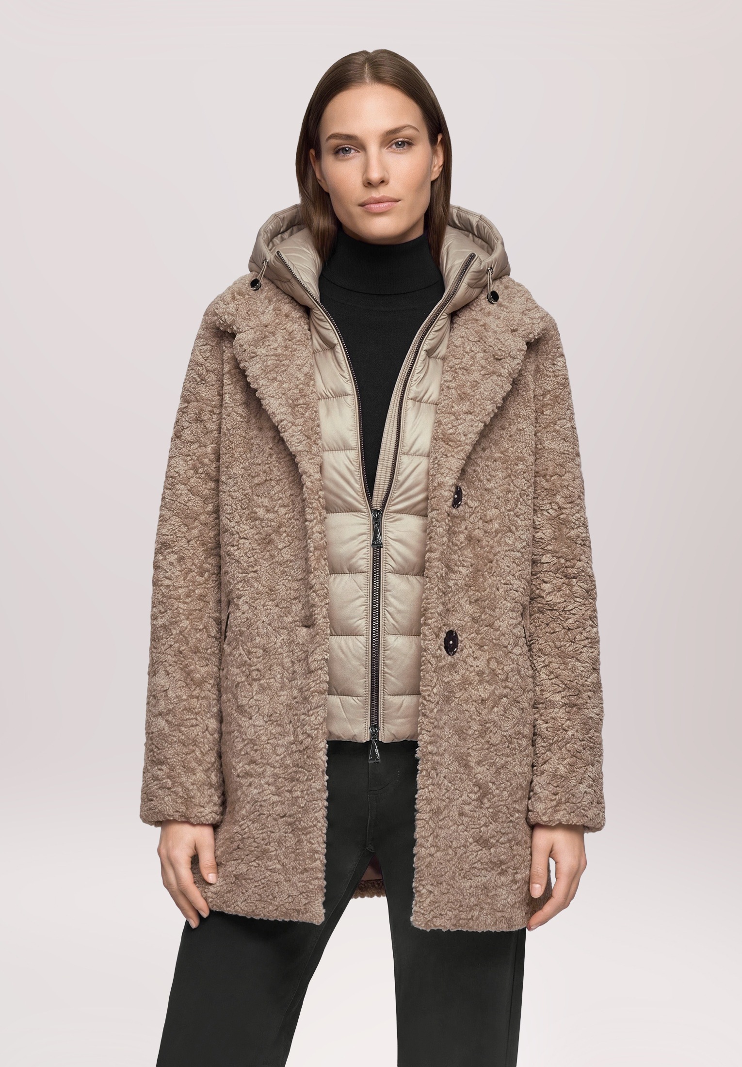 Amber & June Plüschjacke »Damen mit abnehmbarem Westenteil« mit Kapuze