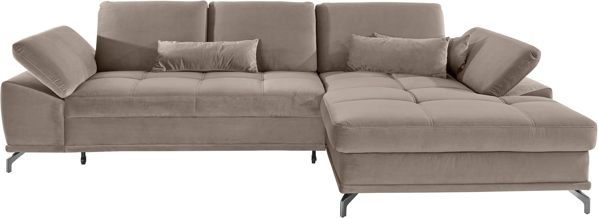 Places of Style Ecksofa Costello, mit Sitztiefenverstellung und Armlehnfunktion, incl. 3 Nierenkissen