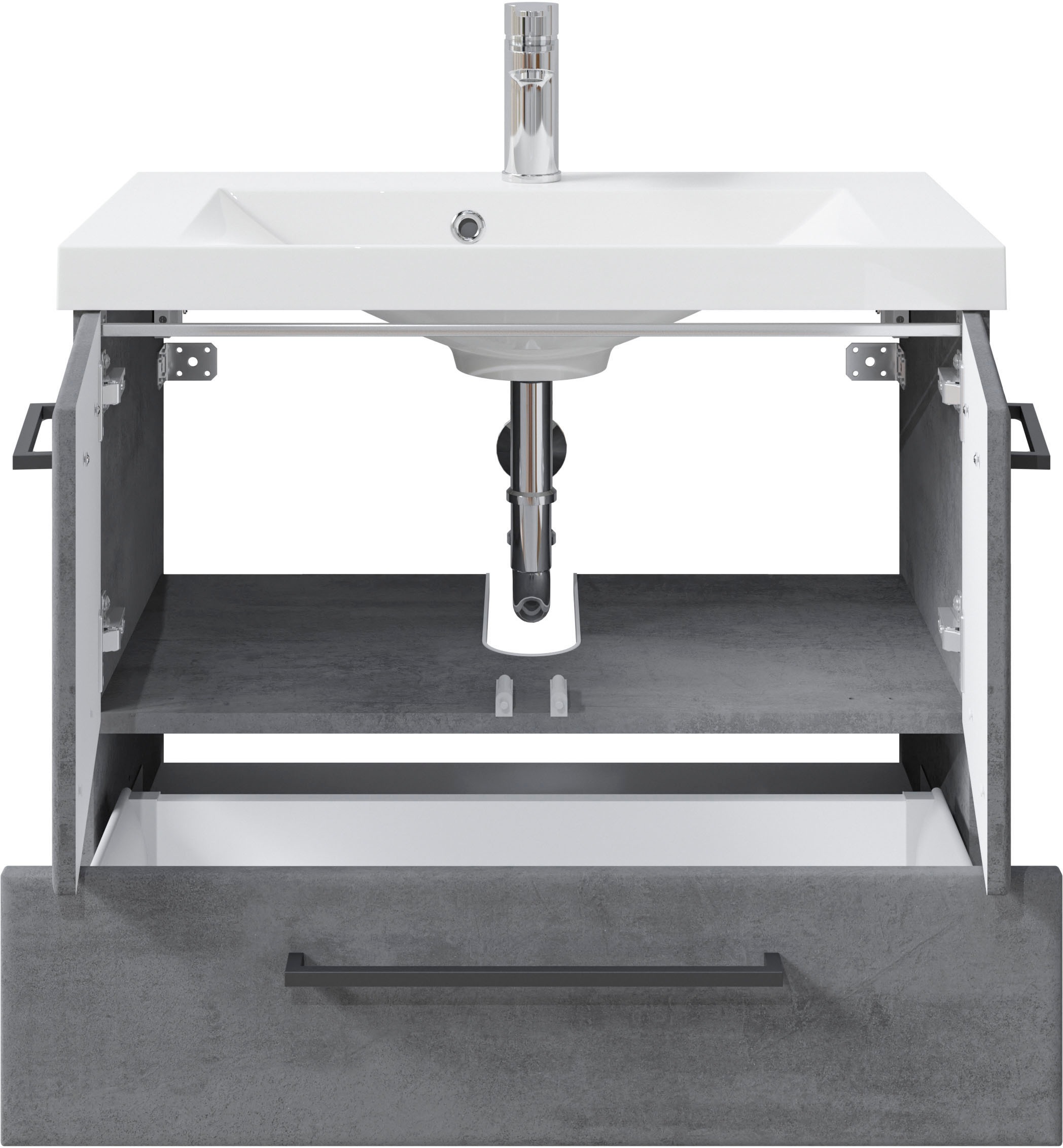 Saphir Badmöbel-Set »Quickset 945 2-teilig, Mineralmarmor-Waschtisch und LED-Spiegelschrank«, (2 St.), Waschplatz 80 cm breit, 5 Türen, 1 Schublade, inkl Türdämpfer, Bad-Set