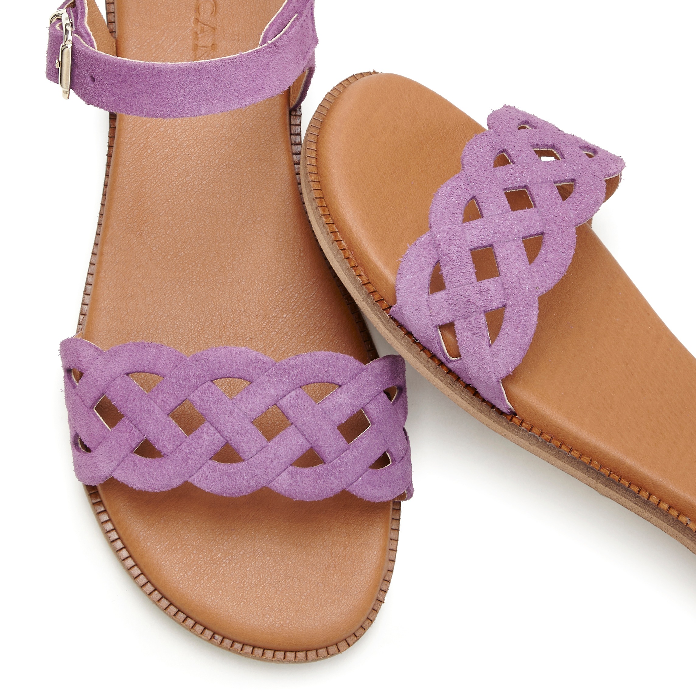 Sandale LASCANA "Sommerschuh", Damen, Gr. 42, lila, Obermaterial: 100% Rindsleder. Decksohle: 50% Lederimitat, 50% Polyester. Futter: 50% Lederimitat, 50% Polyester. Laufsohle: 100% Synthetik, Veloursleder, unifarben, Schuhe Sandale, Sandalette, Sommersch 3