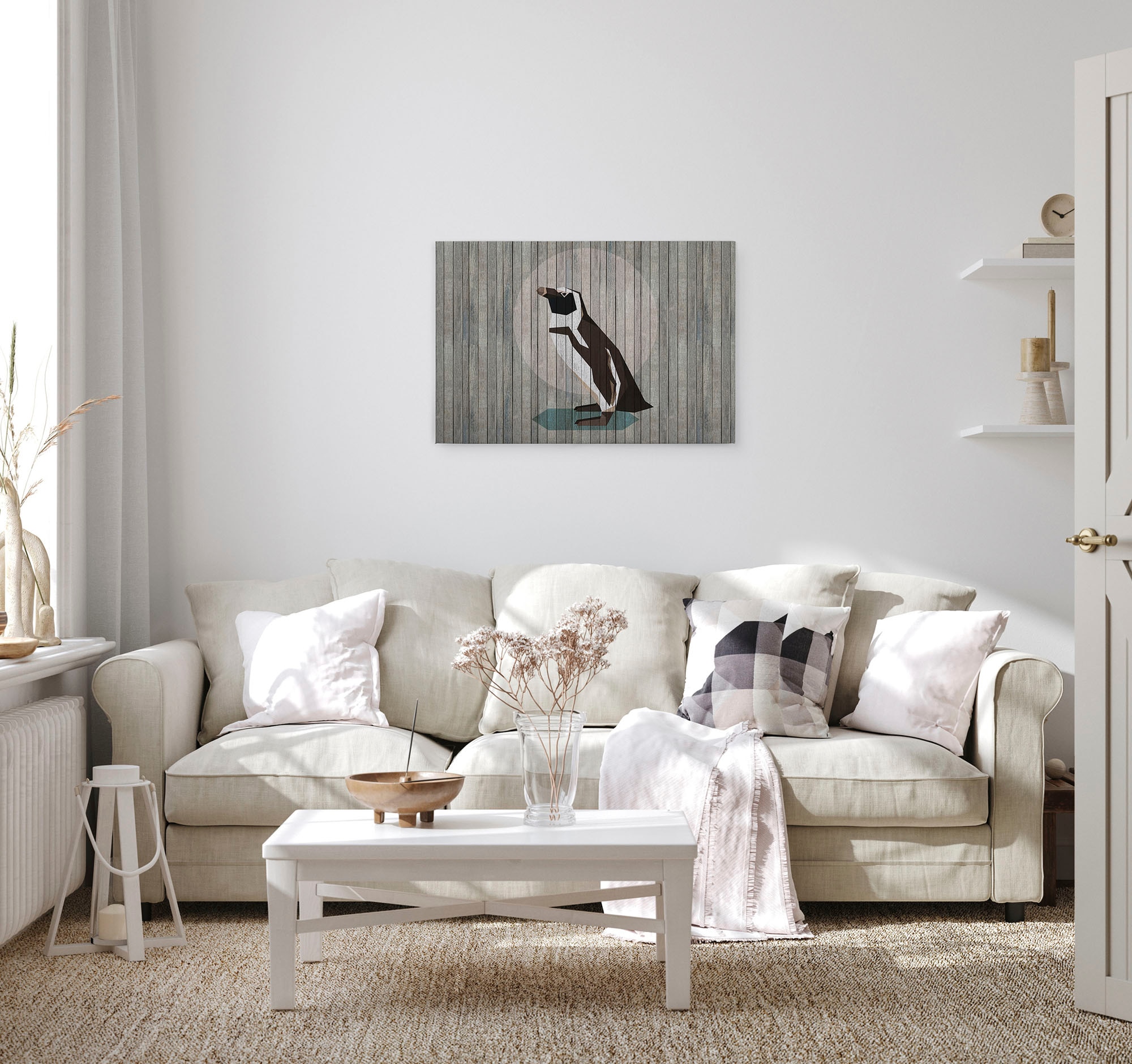 A.S. Création Leinwandbild »born to be wild 4«, Tiere, (1 St.), Keilrahmen Bild Holzoptik Pinguin Tiere