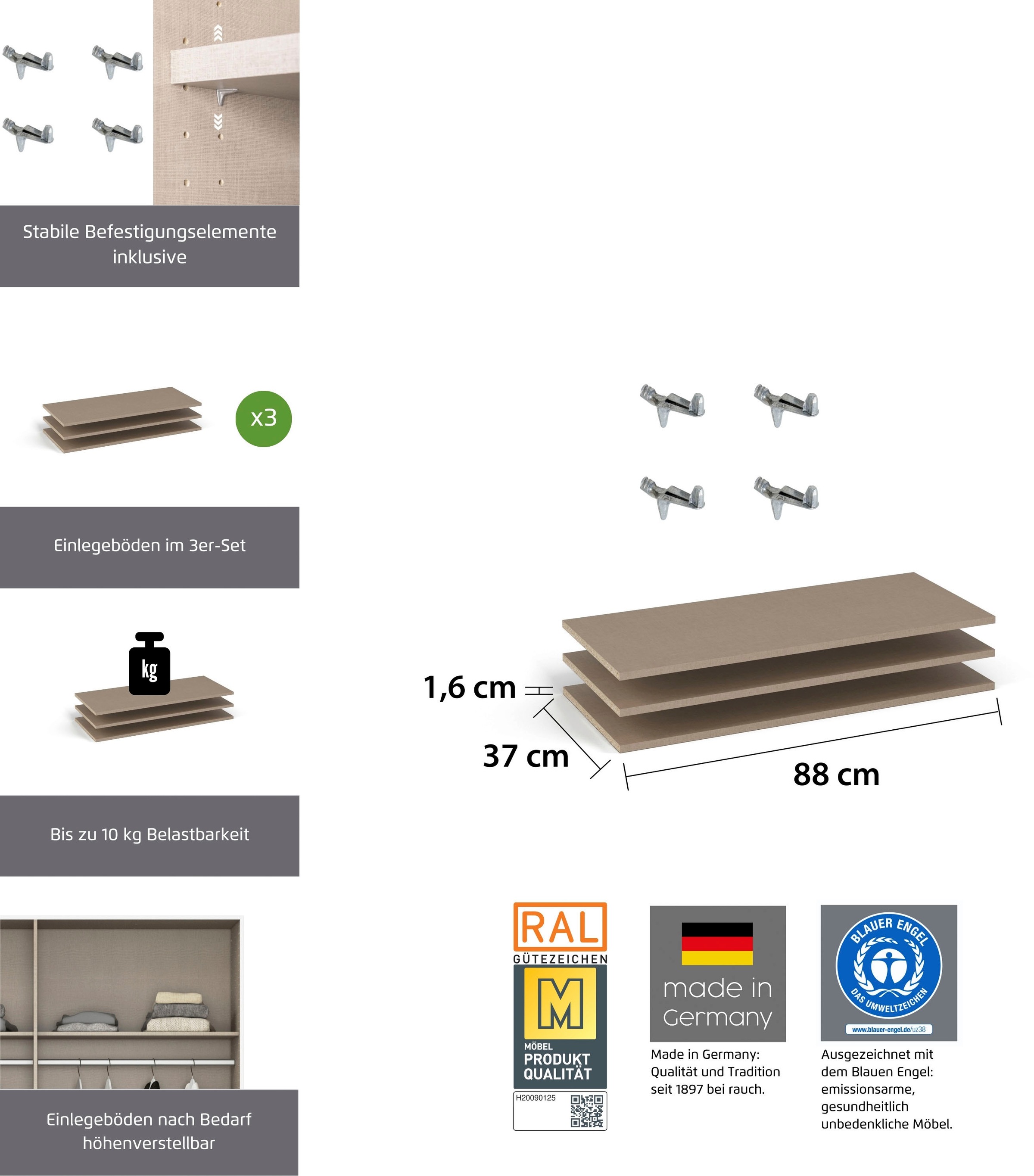 Thumbnail - rauch Einlegeboden "Zubehör für Schränke der Serie MINOSA Schranktiefe 41 bzw. 48 cm" 2er-Set Breite 88 cm, Tiefe 37 cm