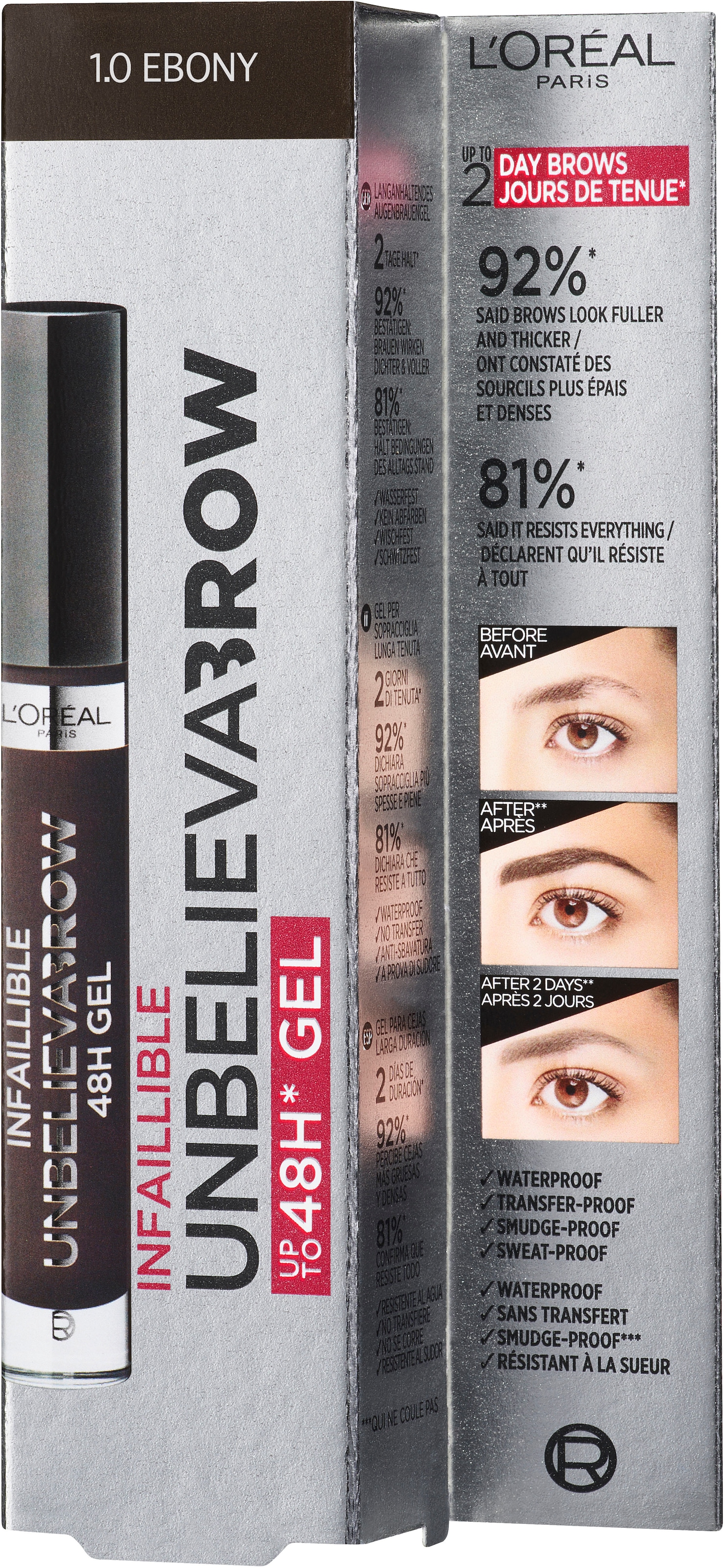 L'ORÉAL PARIS Augenbrauen-Gel »Unbelieva Brow«, mit unterschiedlichen Applikatoren