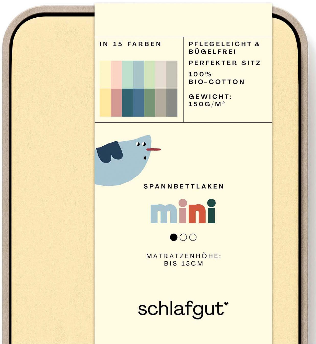 Spannbettlaken SCHLAFGUT, gelb, Jersey, Obermaterial: 100% Baumwolle, Bettlaken, "Casual Mini Spannbettlaken", für Kinder, MADE IN GREEN by OEKO-TEX