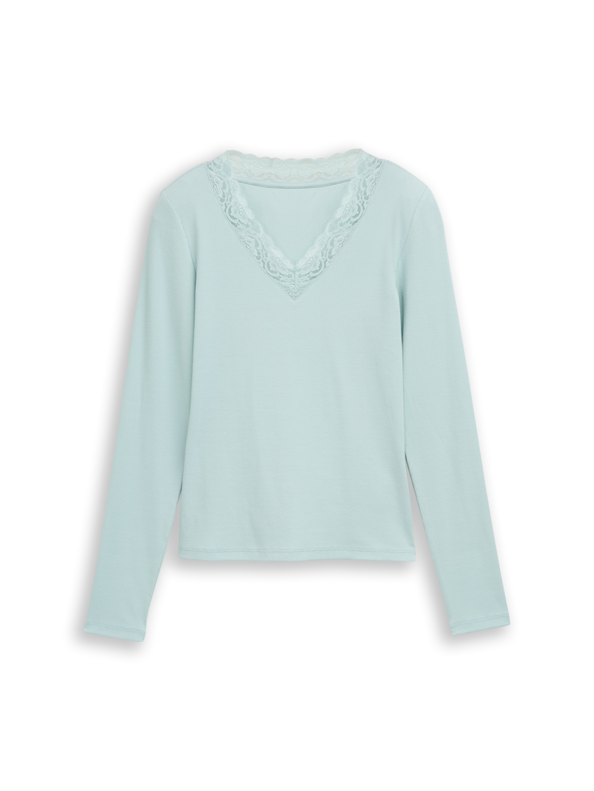 TOM TAILOR Denim Langarmshirt V-Ausschnitt mit Spitze