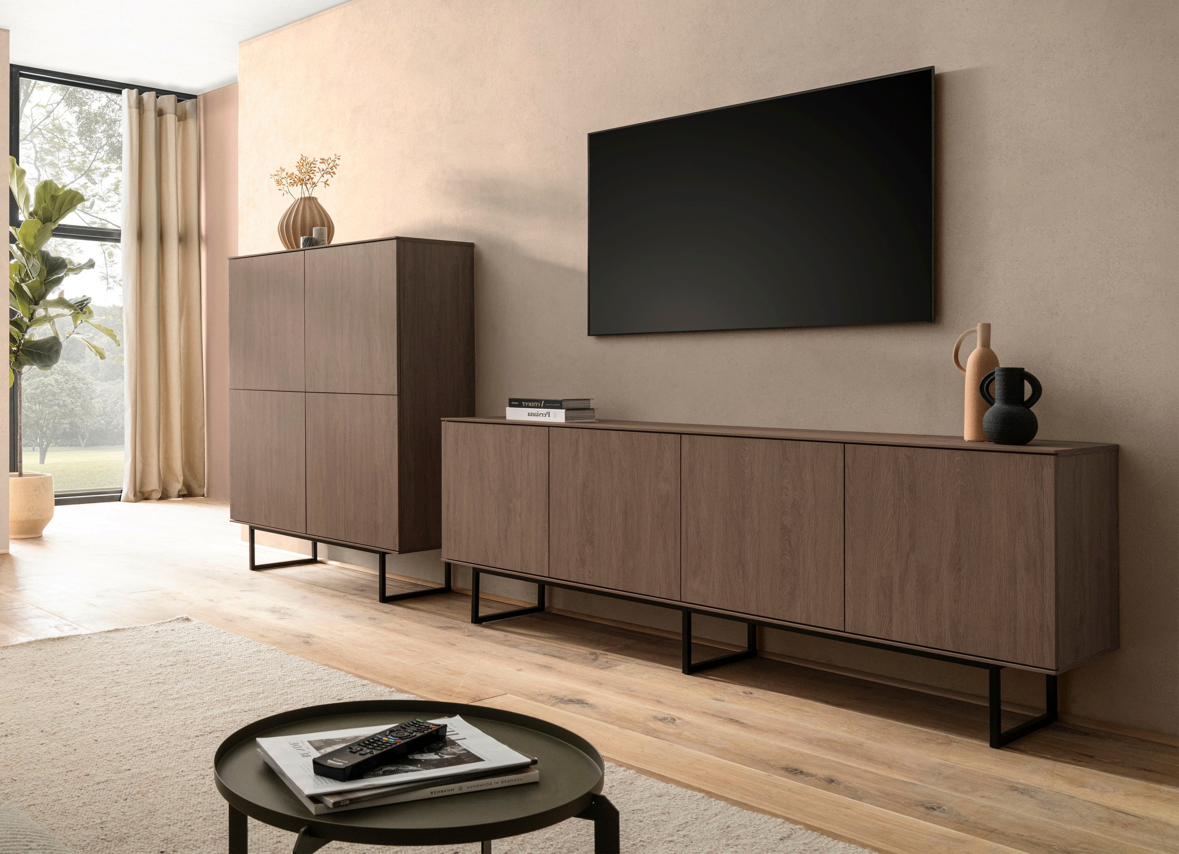 Home affaire Wohnzimmer-Set »Lund, moderne Anbauwand, Wohnzimmer-Set in Stone Oak oder Nussbaum« 2 Stk. tlg.