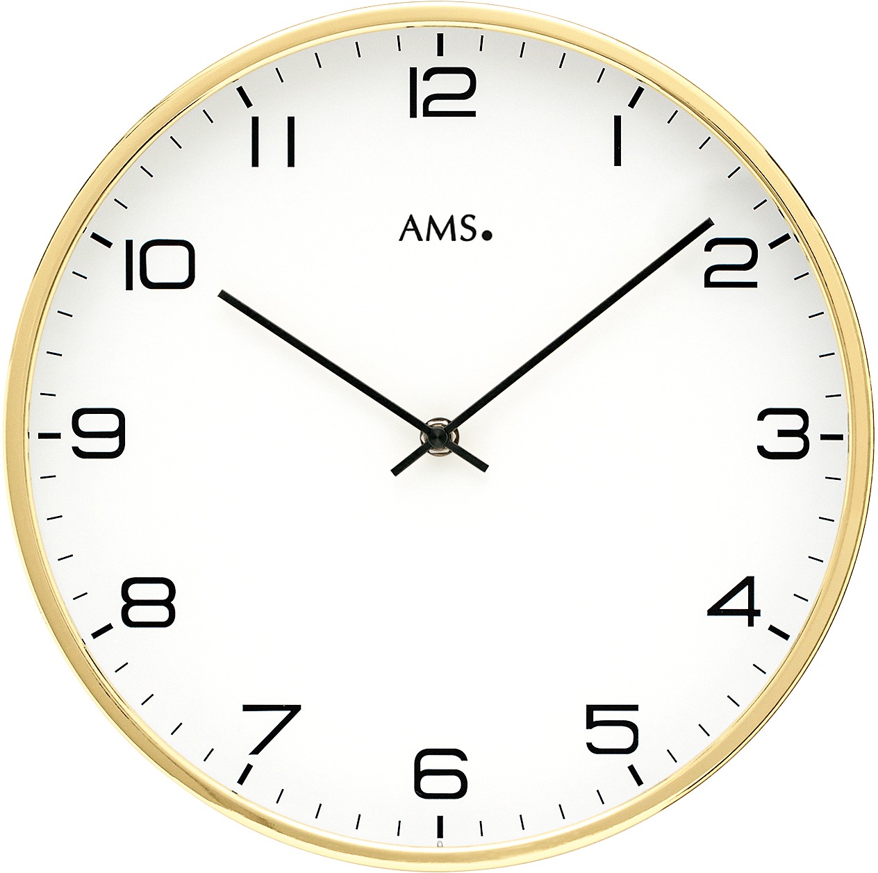 Wanduhr AMS "W9657", gold (goldfarben), Wanduhren, B/H/L: 5cm, Wanduhr, Quarzuhr,Wohnzimmer,Esszimmer,Küche,Arbeitszimmer,Büro,Flur