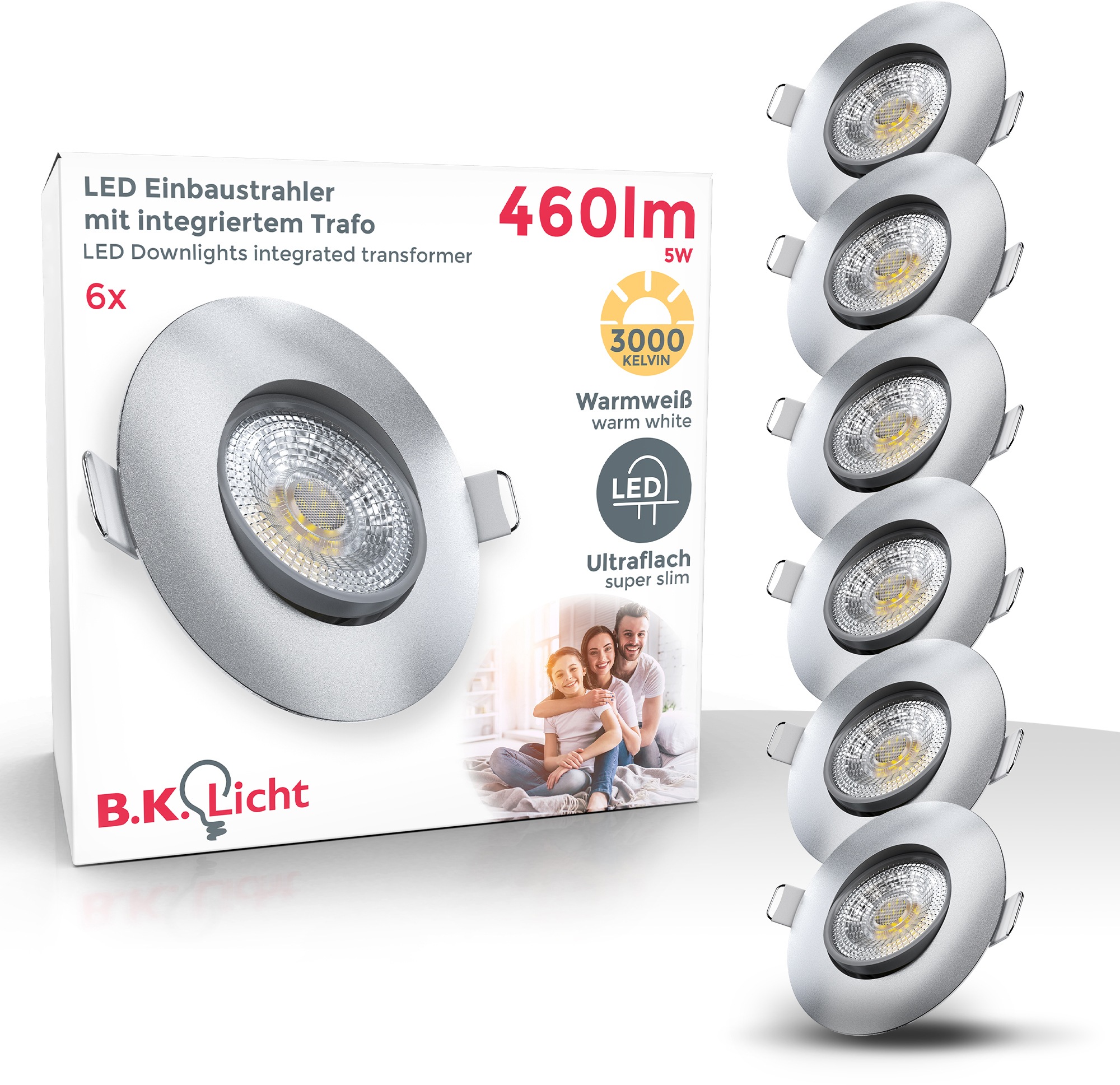 B.K.Licht LED Einbauleuchte, 6 flammig-flammig, BAUR schwenkbare ultra 6er Einbauleuchten, (30mm) Set | flach