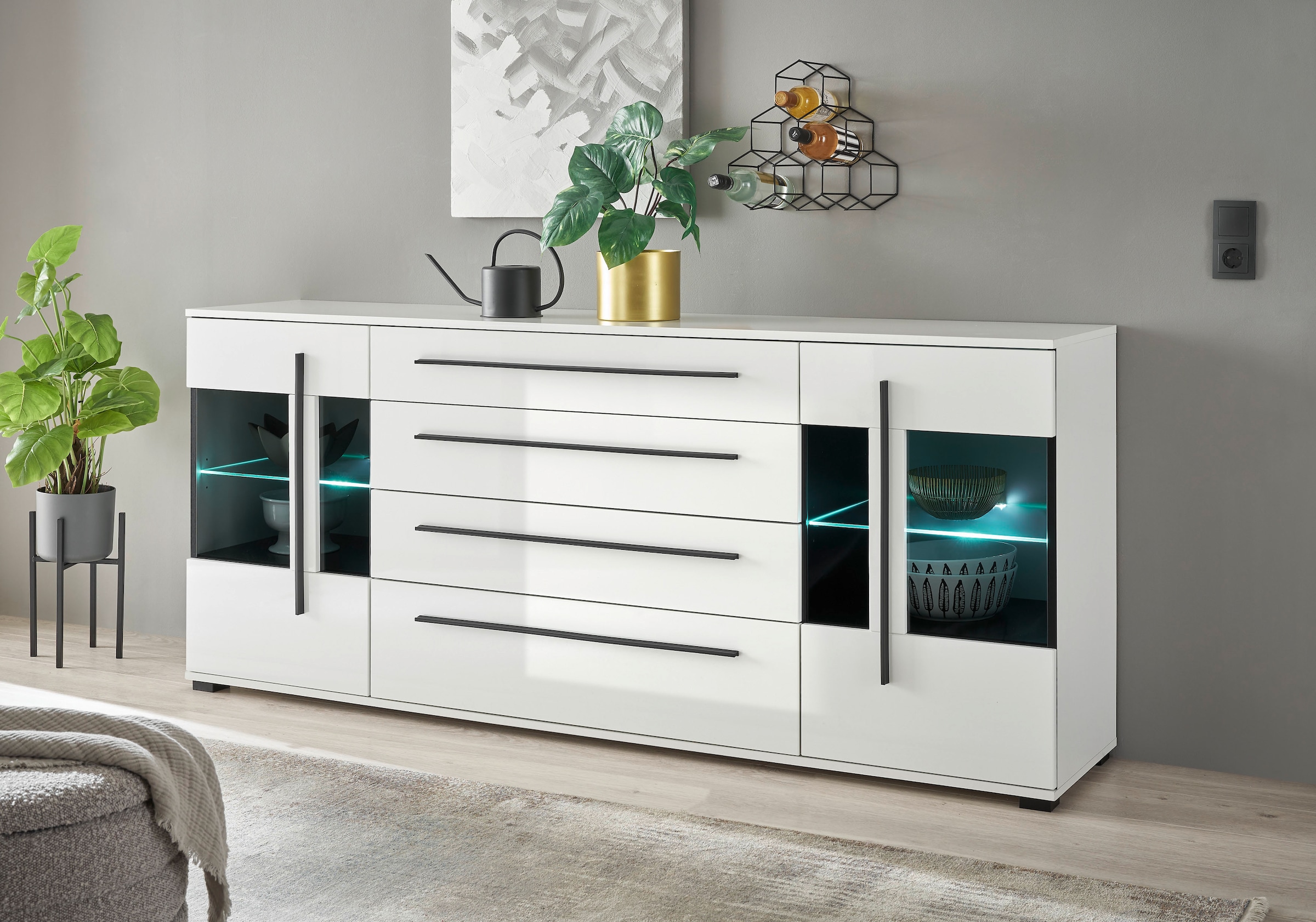 INOSIGN Sideboard »Cantara, moderner Schrank, Kommode in Eiche Evoke oder weiß«, schwarze Stangengriffe, ausreichend Stauraum, vielseitig einsetzbar