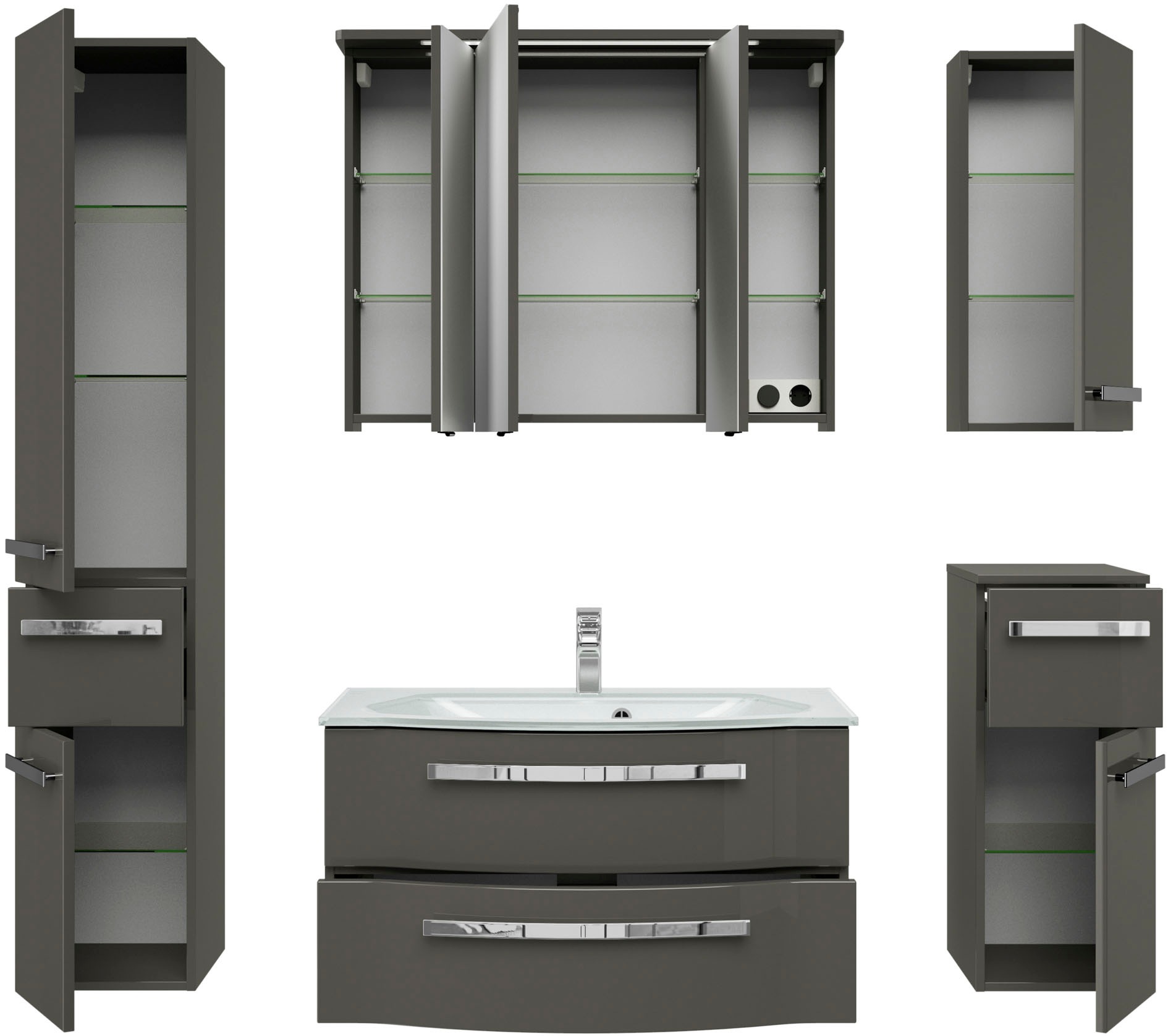 Saphir Badmöbel-Set "Serie 4005, vormontiert, Glaswaschbecken, Spiegelschra günstig online kaufen