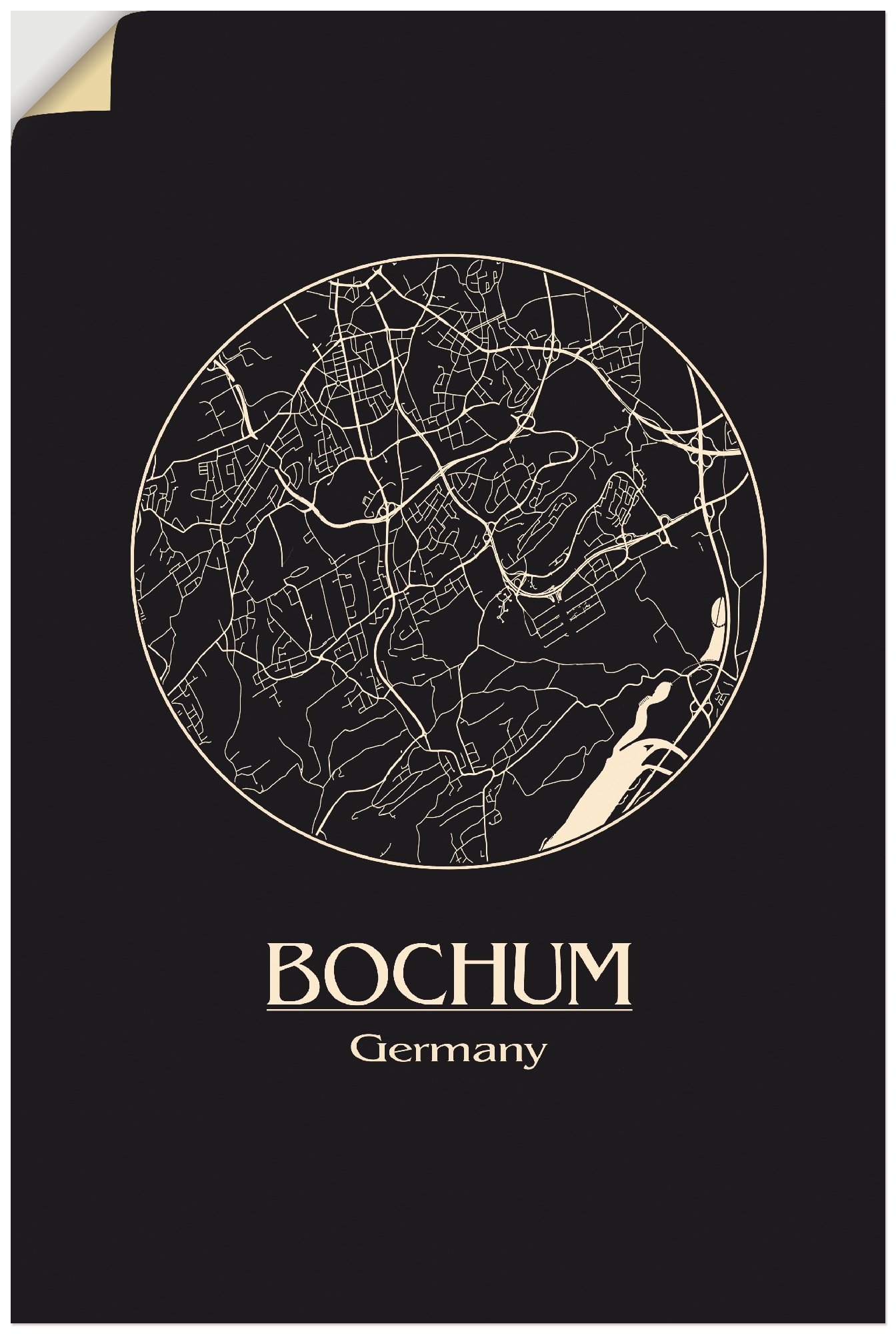 Artland Wandfolie "Retro Karte Bochum Deutschland Kreis", Deutschland, (1 St.), selbstklebend