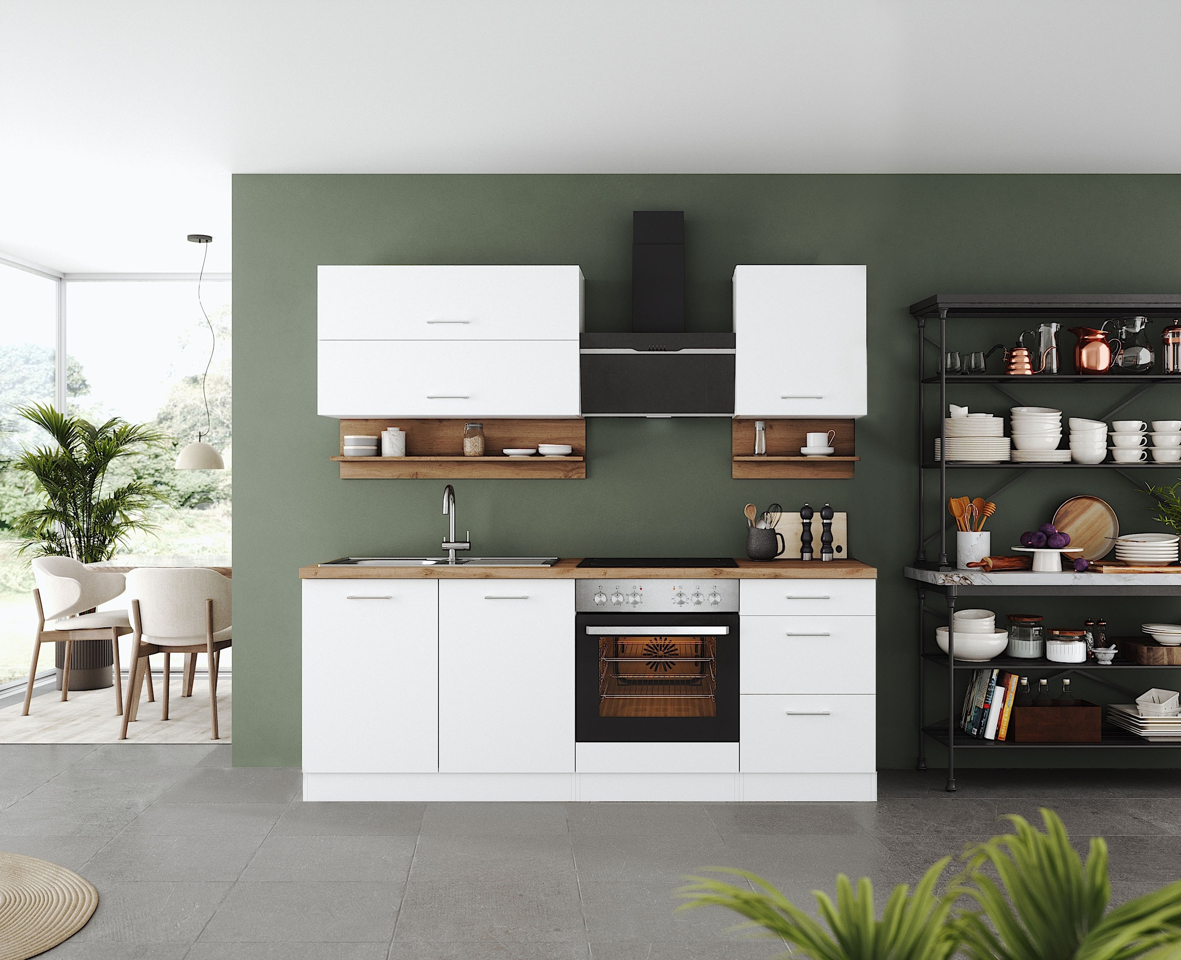 KOCHSTATION Küchenzeile "KS-Milan", 210 cm breit, robuste Metallauszüge, vi günstig online kaufen