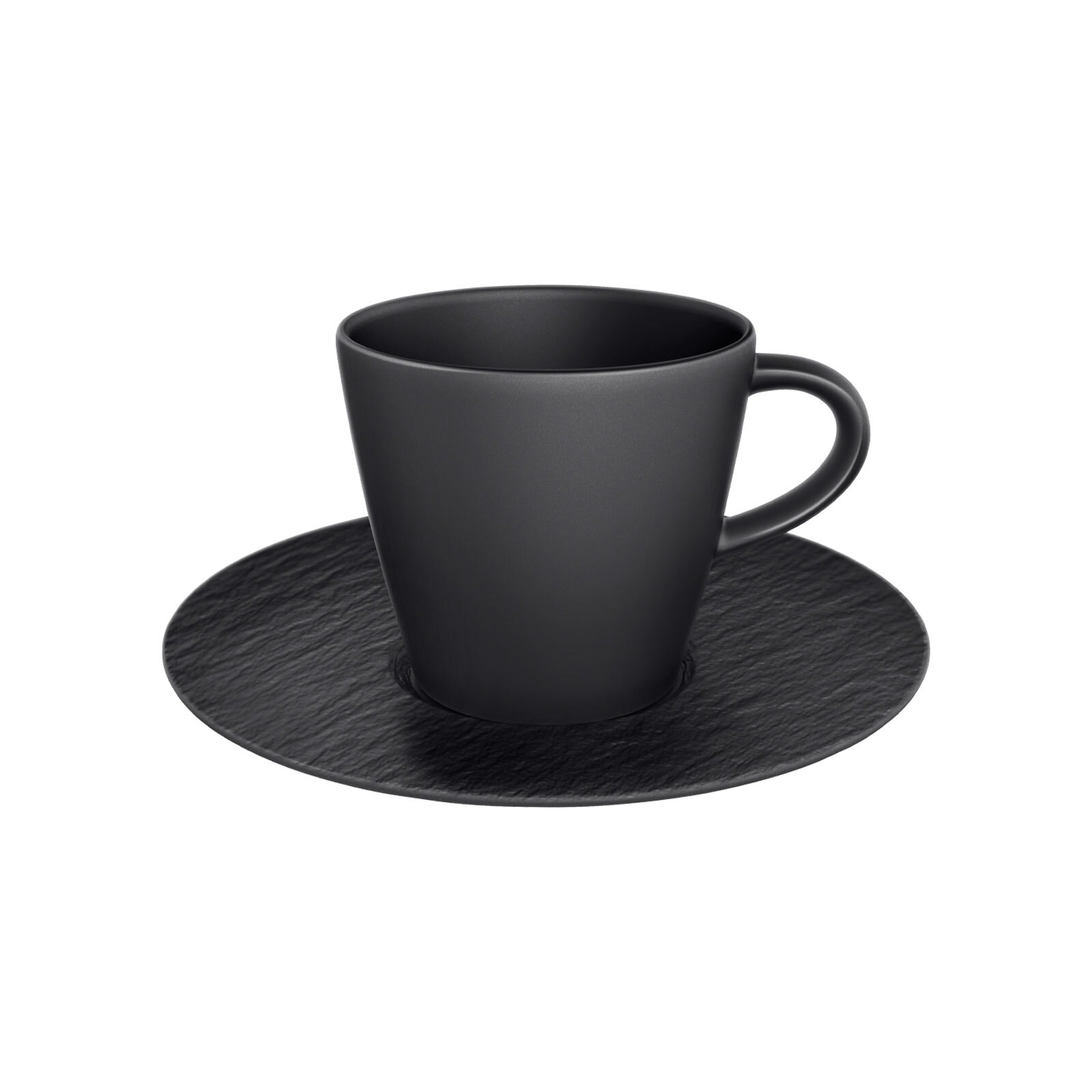 VILLEROY & BOCH Tasse "Kaffeetasse mit Untertasse Manufacture Rock 150 ml / ø 15,4 cm schwarz", schwarz, Trinkgefäße