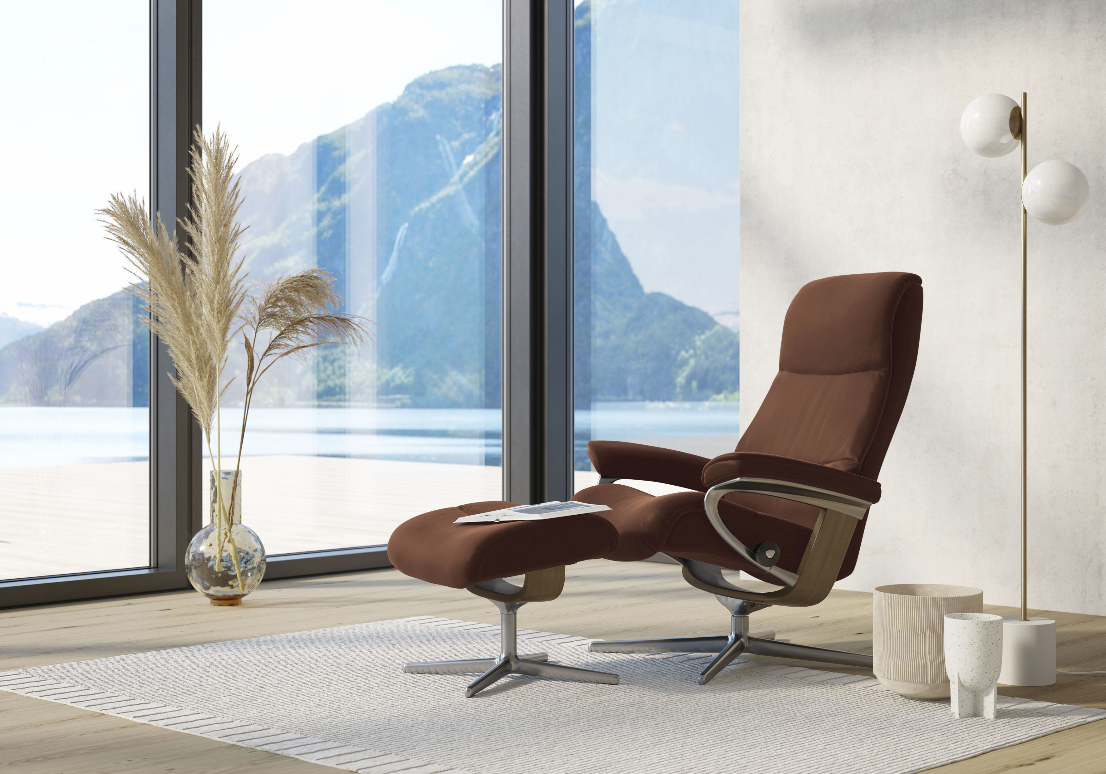 Stressless Relaxsessel "View" mit Cross Base, Größe S, M & L, Holzakzent Eiche