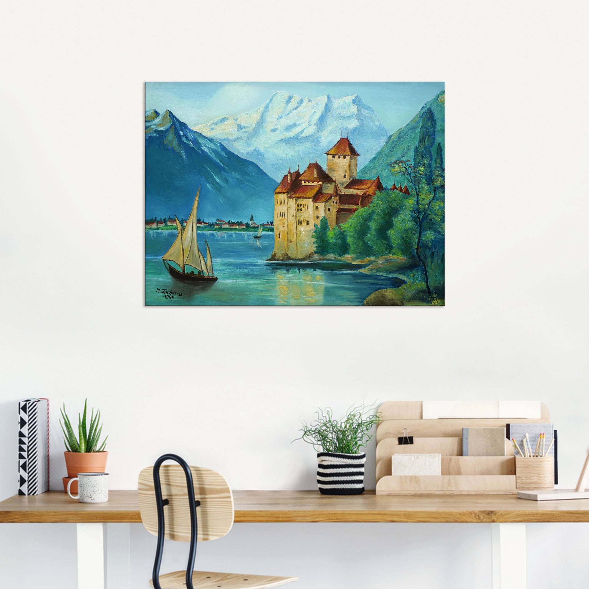 Artland Alu-Dibond-Druck »Schloss Chillon am Genfer See«, Gebäude, (1 St.), für Innen- und Außenbereich geeignet, Outdoorbild