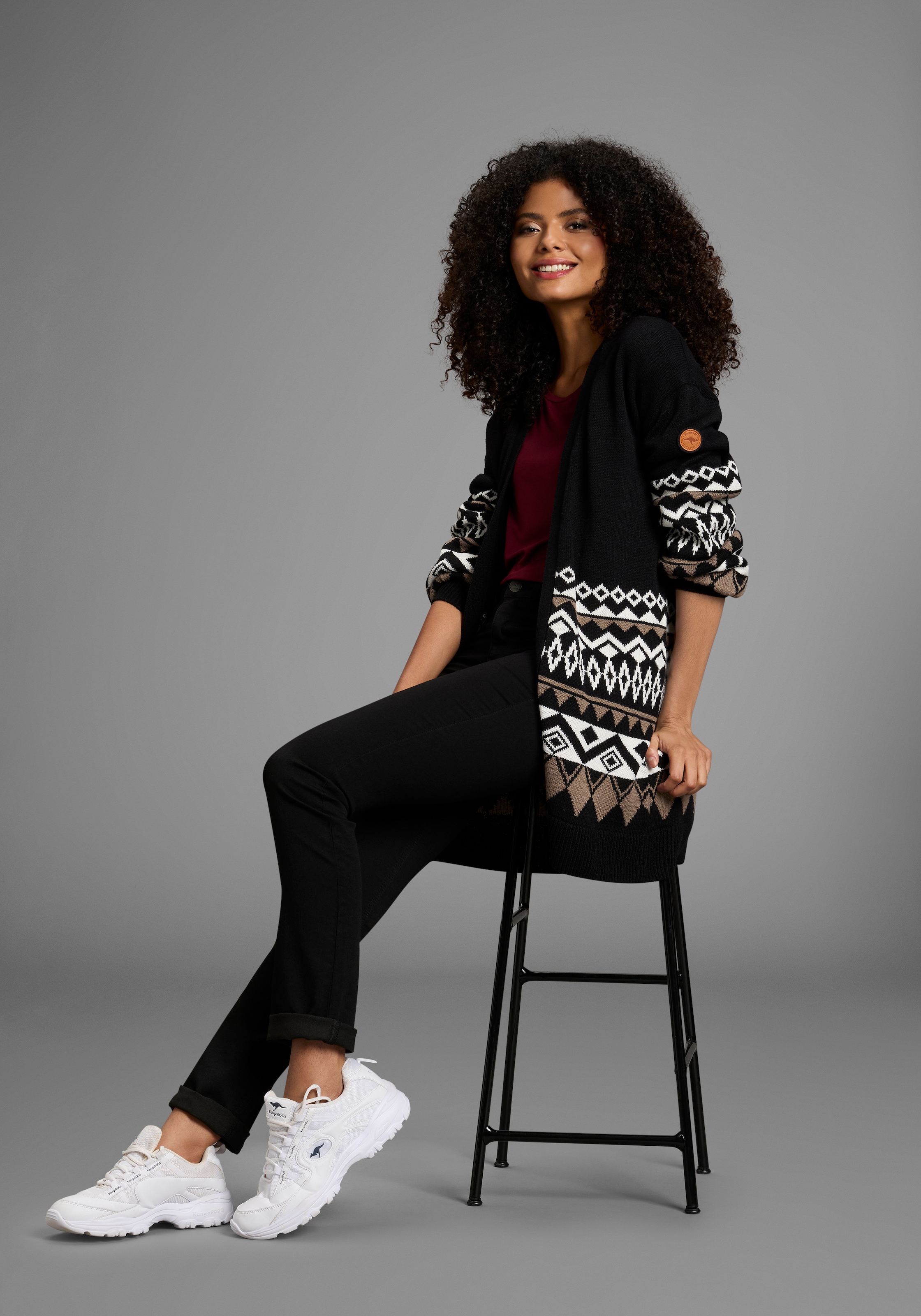 KangaROOS Longstrickjacke , in offener Form im Norweger Muster
