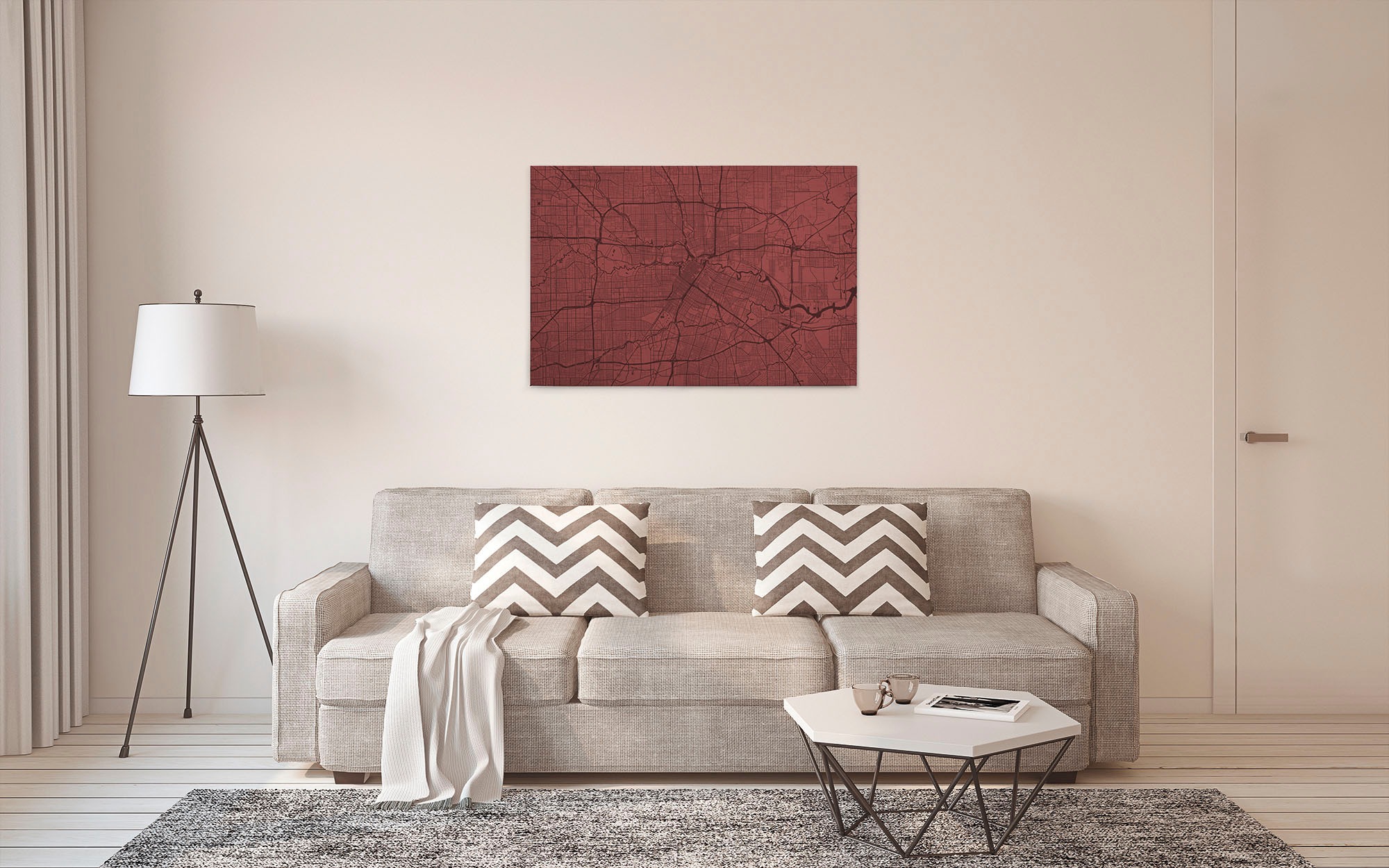 A.S. Création Leinwandbild »metropolitan 3«, Kunst-Modern-Kinder, (1 St.), Keilrahmen Bild Stadtplan Karte Rot Leinwand-Bild Wohnzimmer modern