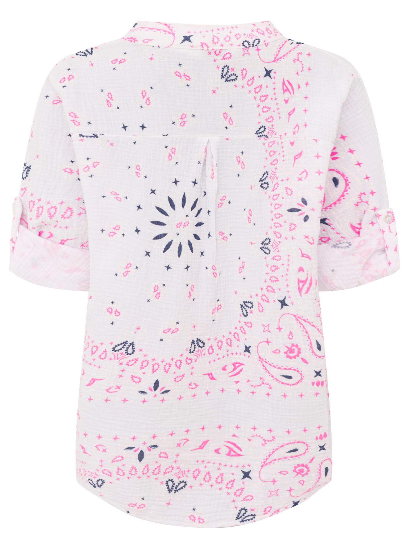 Zwillingsherz Kurzarmbluse »"Paisley Dreams"« Musselin, Paisley Muster, umgeschlagene Ärmel, V-Neck mit Knopfleiste
