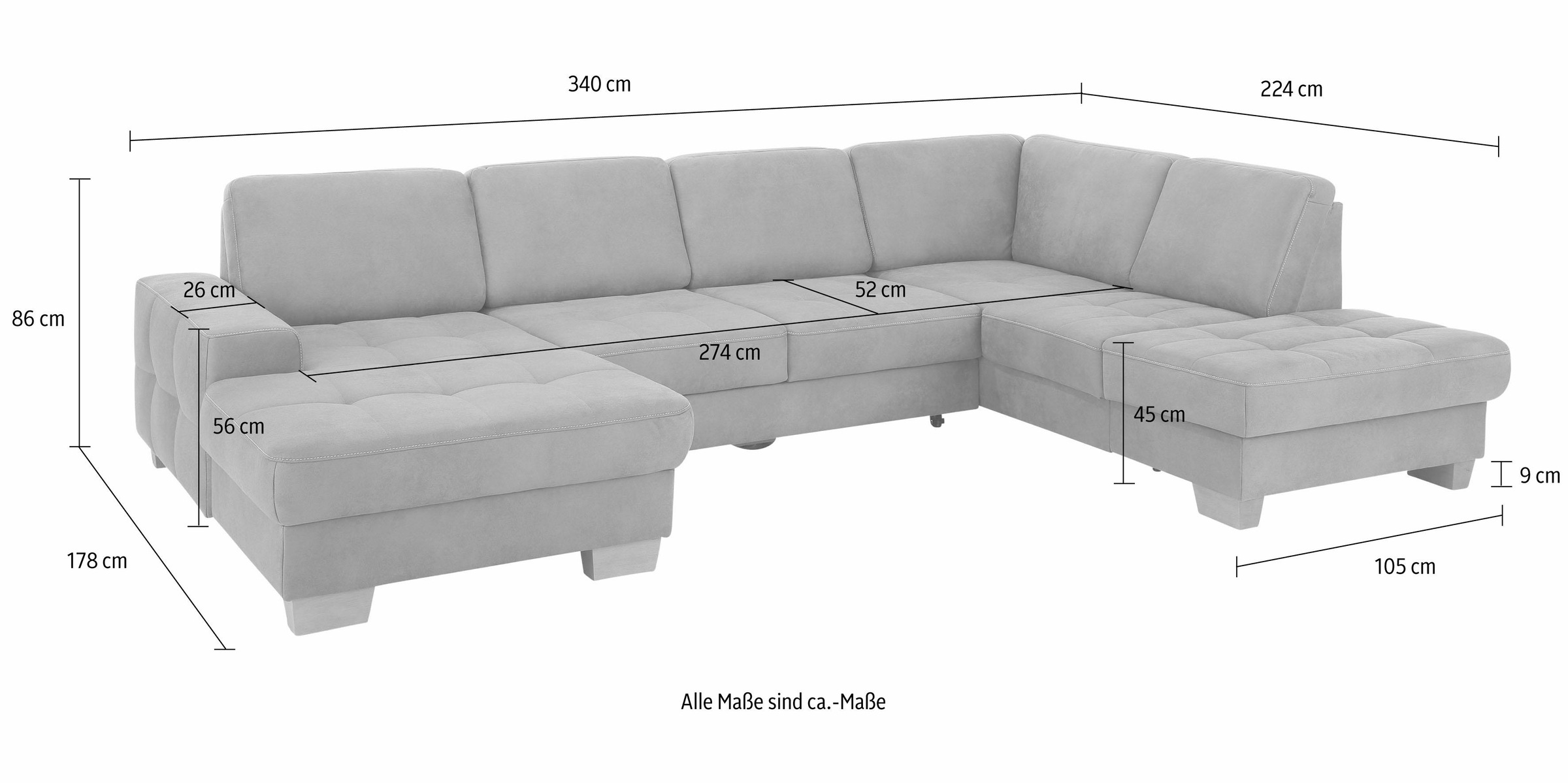 Home affaire Wohnlandschaft »Puccini U-Form«, mit Federkern, Sitztiefenverstellung, Kontrastnaht