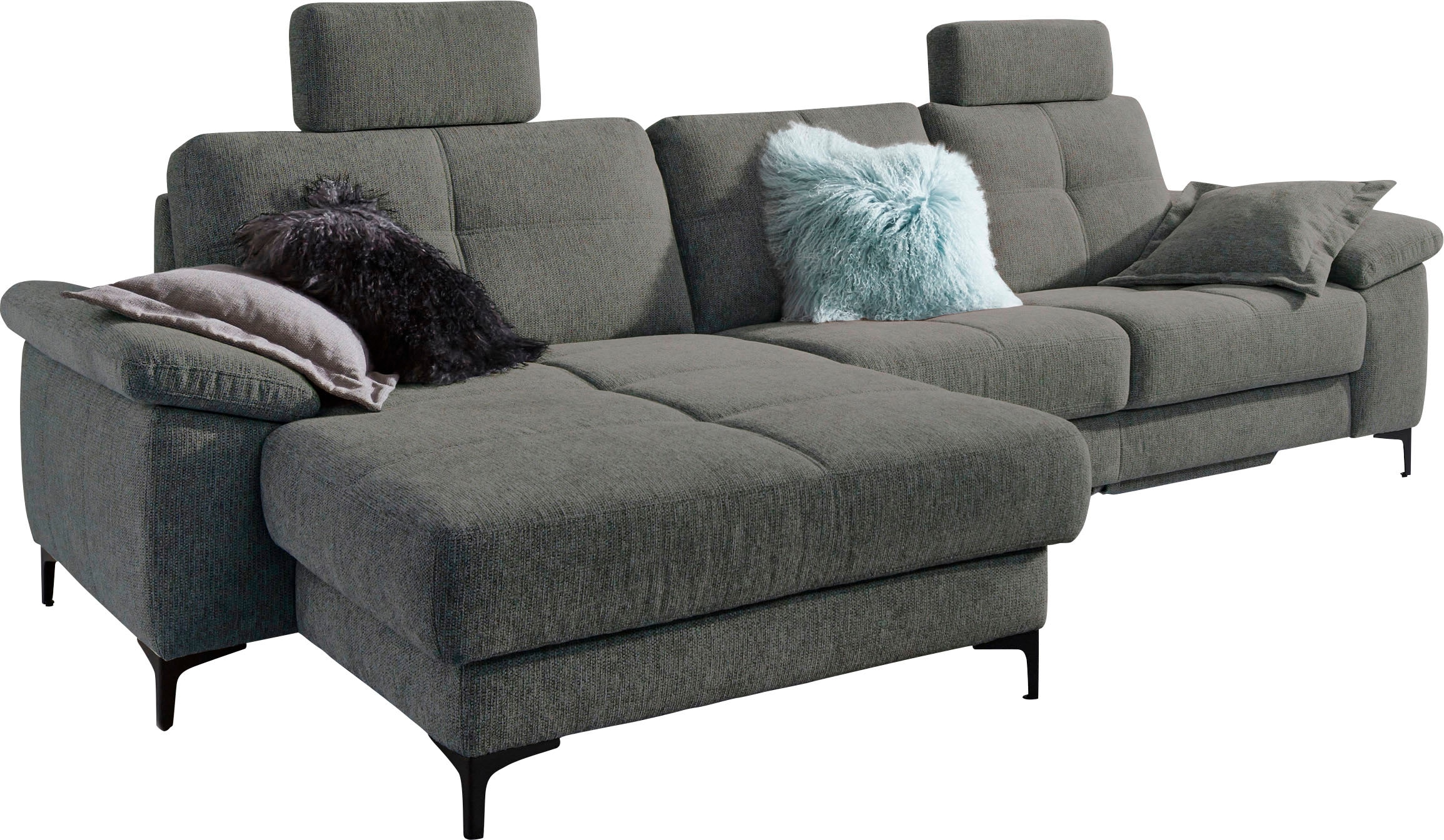 3C Carina Ecksofa "Burnaby bequem und modern, Breite 296cm, 12cm hoher Fuß, L-Form" 2 Kopfstützen, optional mit Schlaf- und motorischer Relaxfunktion