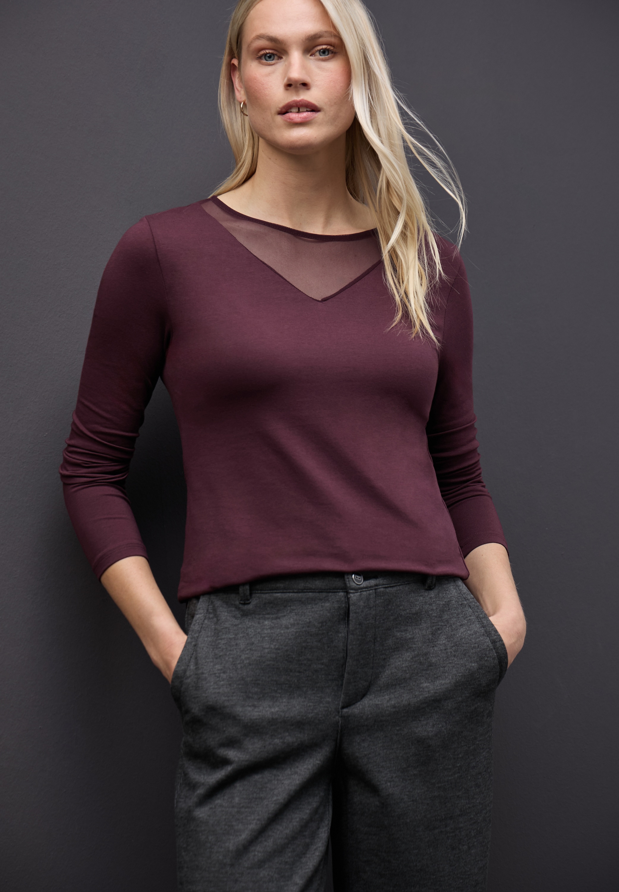 STREET ONE Langarmshirt mit Mesh-Einsatz günstig online kaufen