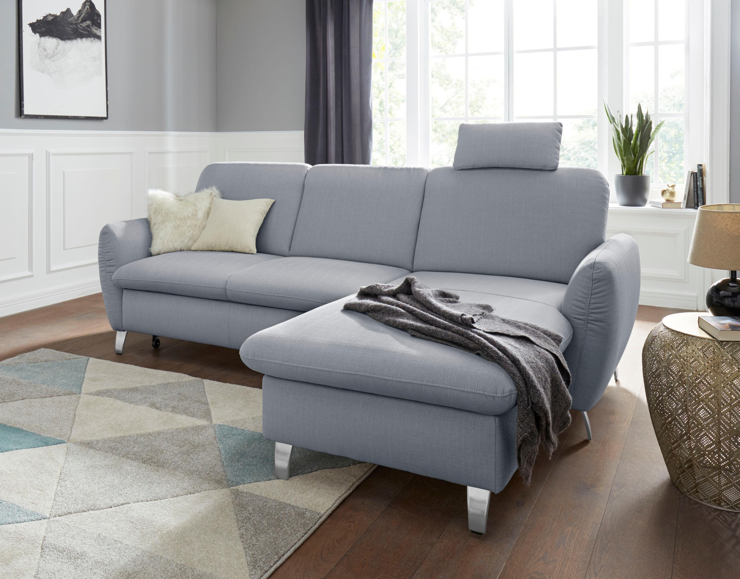 Ecksofa SIT & MORE, B:245cm H:93cm T:164cm, grau, Wohnzimmer, Sofas, "Daytona L-Form", mit Federkern, einer Kopfstütze und wahlweise mit Bettfunktion