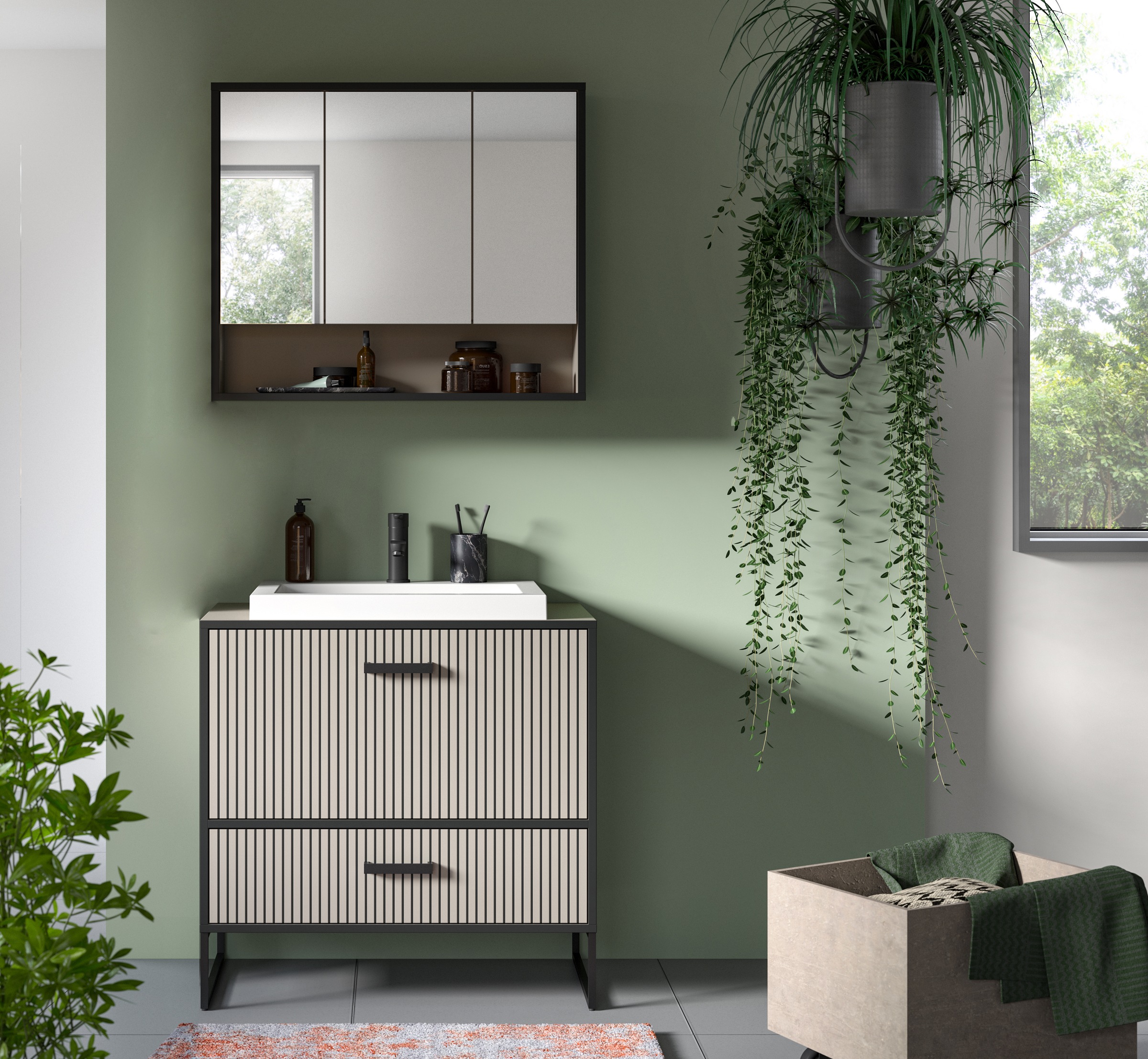 welltime Badmöbel-Set "Locri, Breite 80 cm, Rillenoptik, Metallkufen" 2 Stk günstig online kaufen