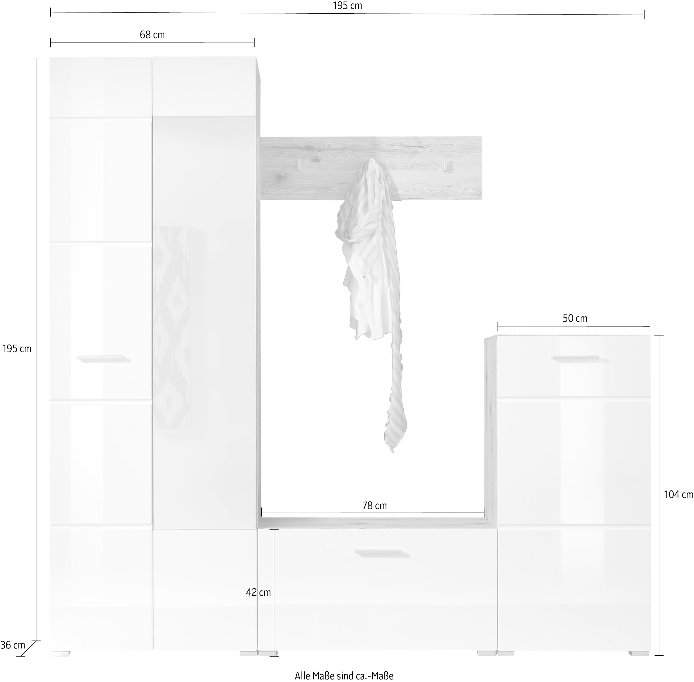 HBZ Kompaktgarderobe »SIXX«, (1 St.), mit Spiegel weiß Hochglanz,Kompaktgarderobe für Flur und Dielenbereich