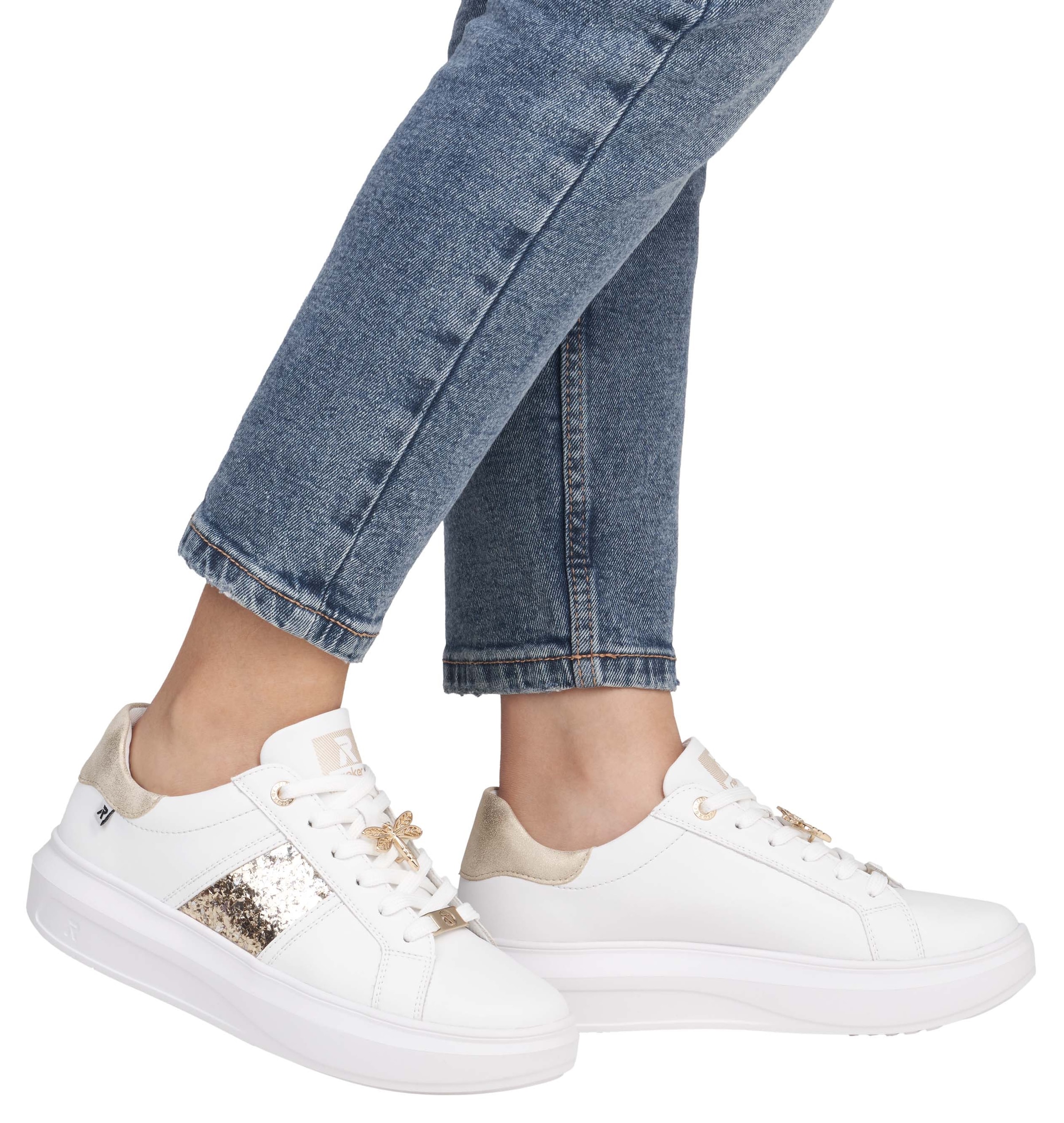 RIEKER Sport Plateausneaker, mit stylischen Metallic-Details, Freizeitschuh, Halbschuh, Schnürschuh