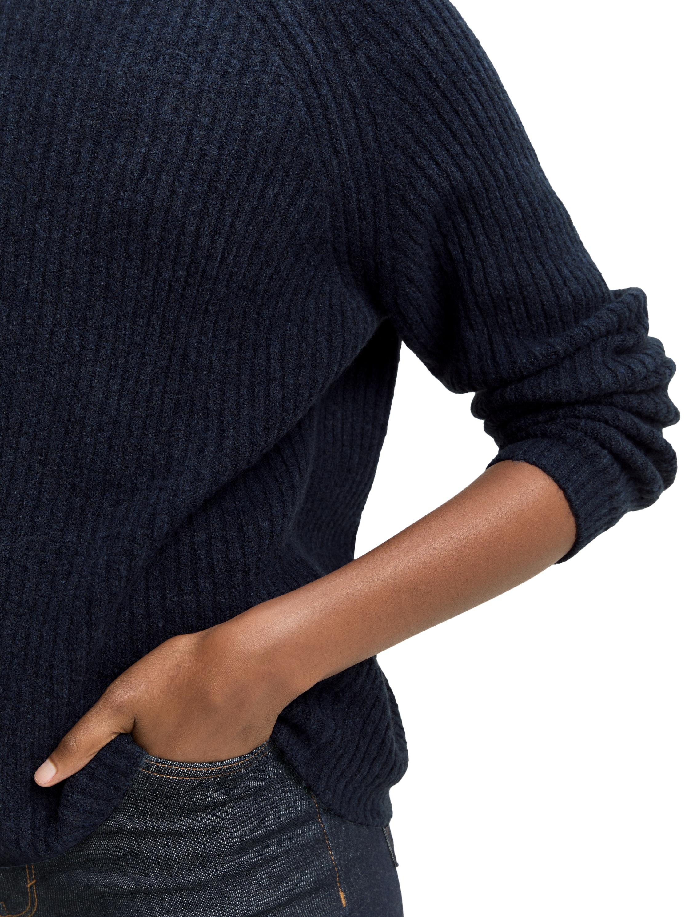 Thumbnail - TOM TAILOR Denim V-Ausschnitt-Pullover mit Stehkragen