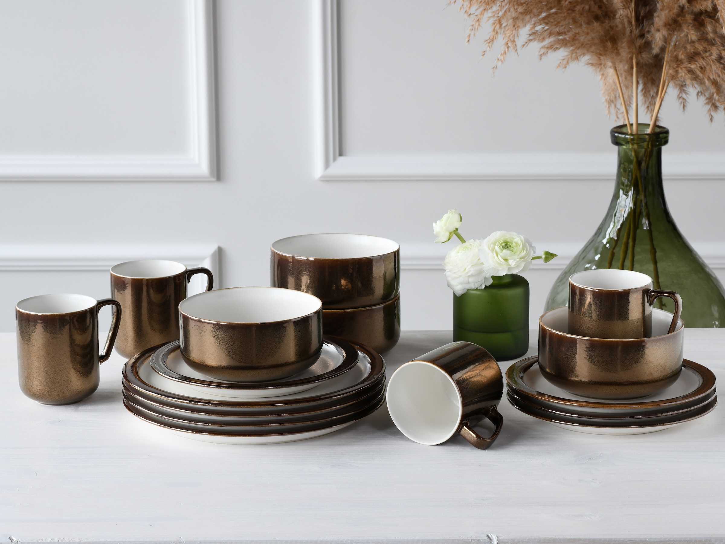 CreaTable Kombiservice »Modern Industrial«, (Set, 16 tlg., Kaffeeservice und Tafelservice im Set, für 4 Personen), Service, Spezialglasur, glänzende Sprenkel, 16 Teile, für 4 Personen