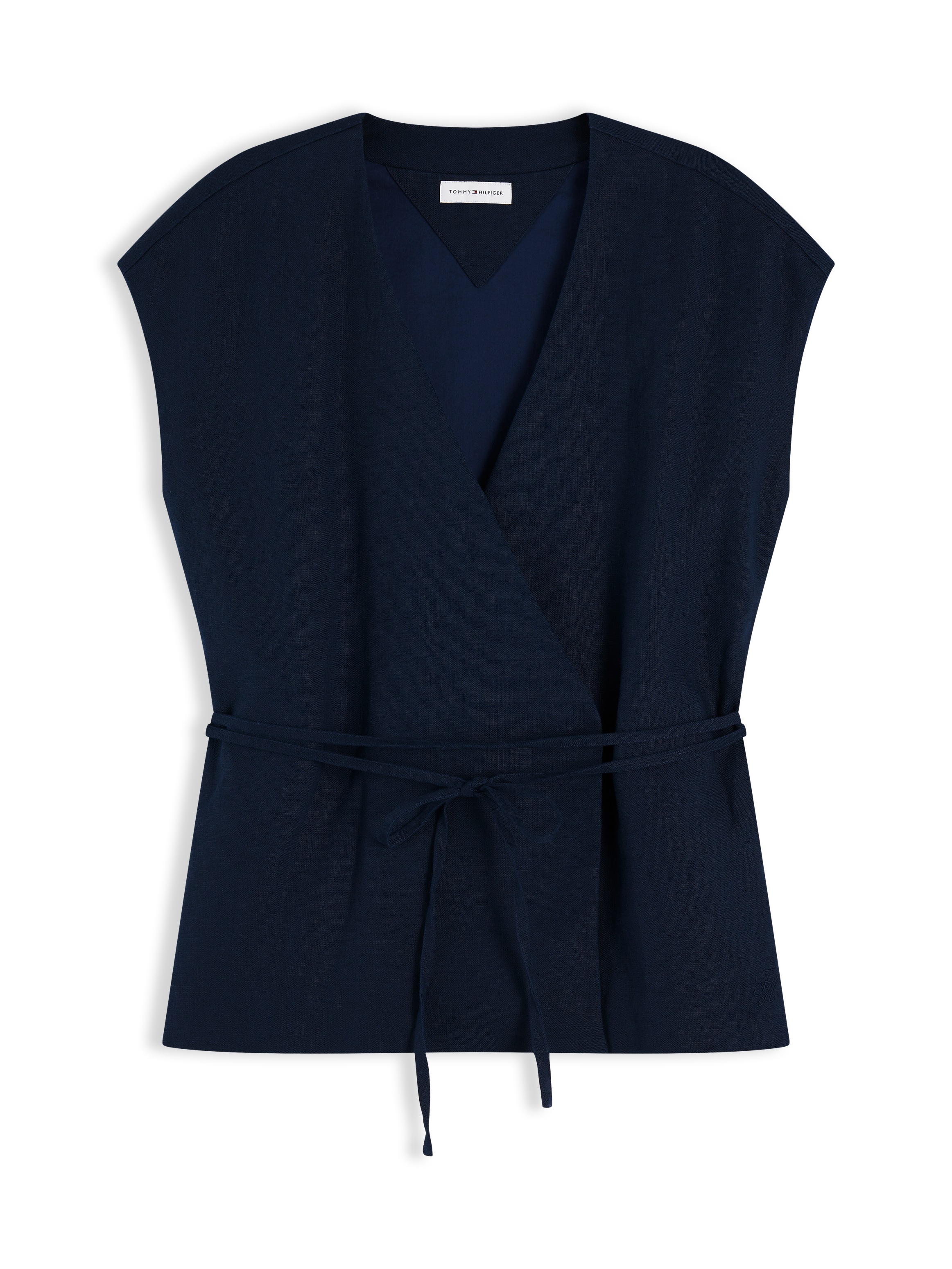 Tommy Hilfiger Wickelbluse »ESS LINEN WRAP TIE NS VEST« Materialmix, Bindeband