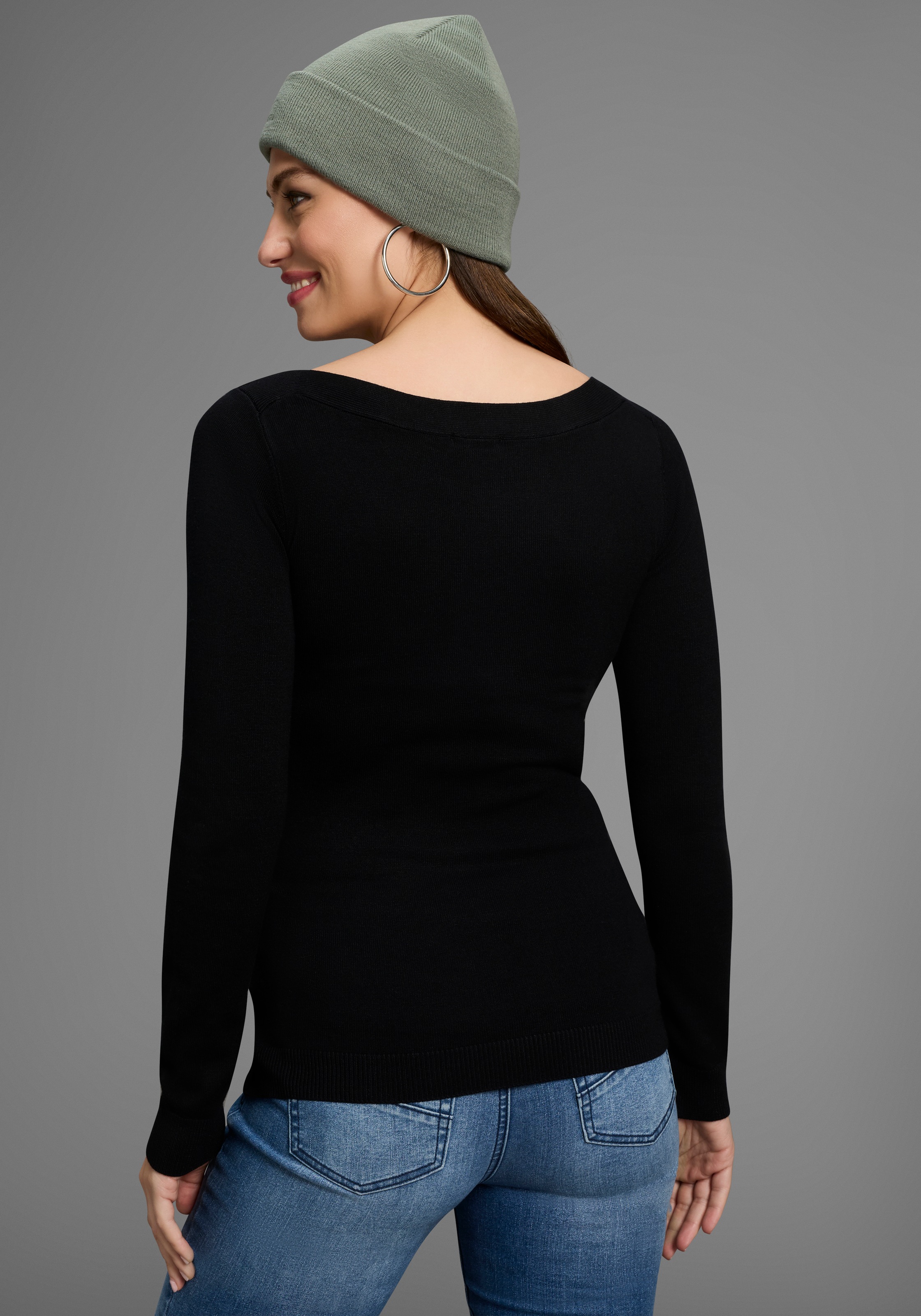 Bruno Banani Strickpullover mit Mesh-Einsatz günstig online kaufen