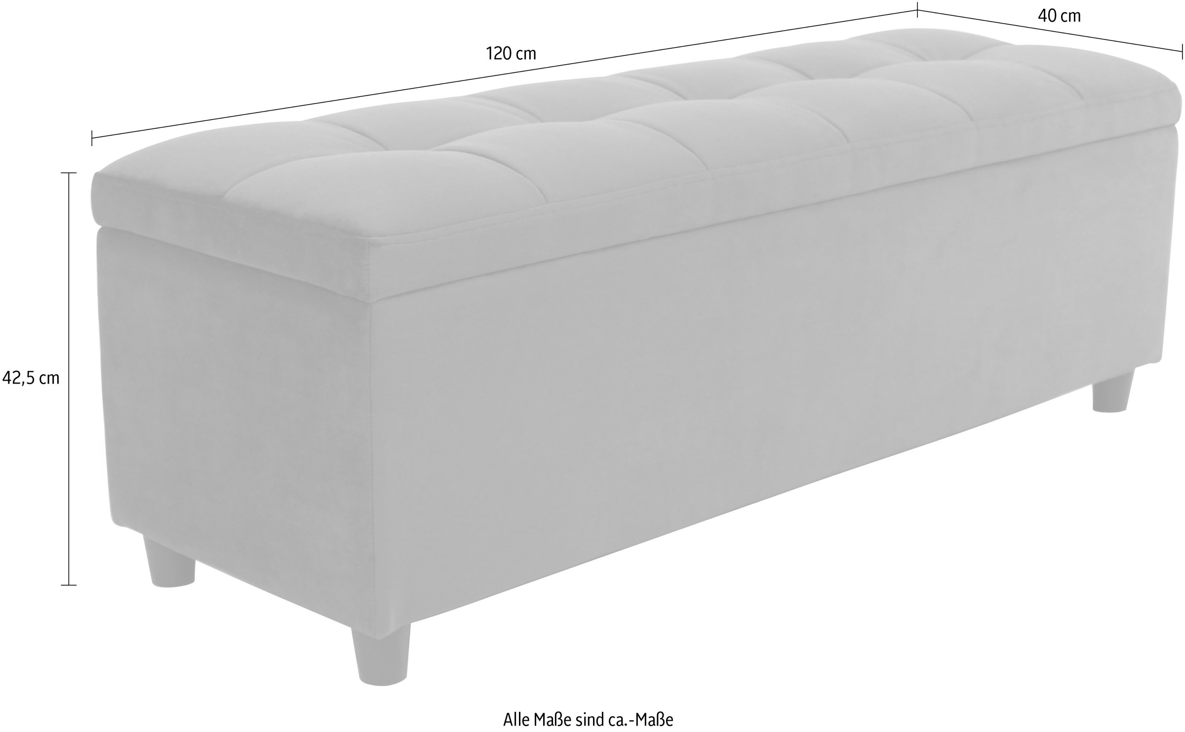 Bettbank "Abgesteppt", grau, B:120cm H:42,5cm T:40cm, Holzwerkstoff, Massivholz, Polyester, Sitzbänke, Bettbank, Mit Stauraum, auch als Garderobenbank geeignet, Polsterbank 3