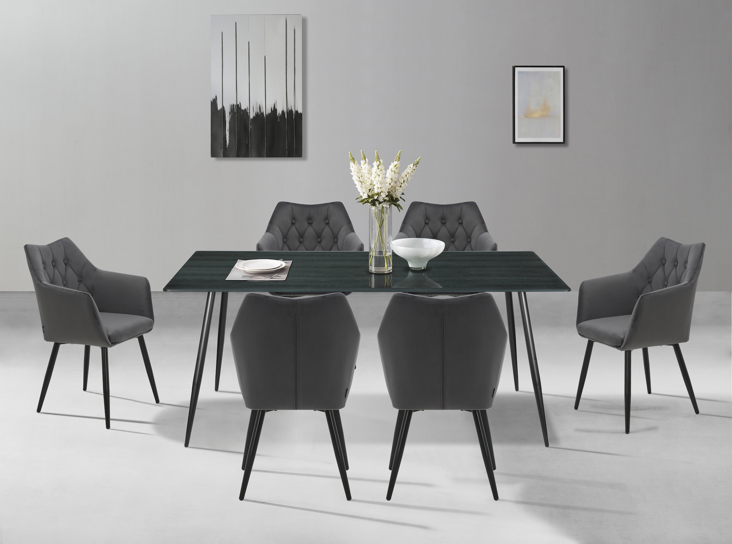 Home affaire Esszimmerstuhl »Alton Schalenstuhl, TOPSELLER!«, (Set), 2 St., Samtvelours, mit weichem Samtvelours, Armlehnstuhl mit attraktiver Knopfheftung