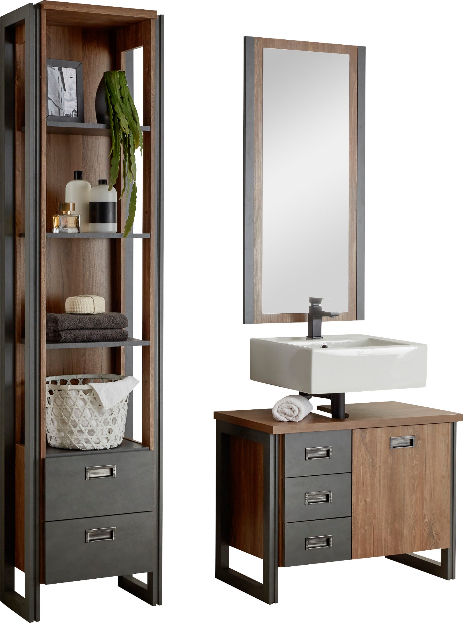 Home affaire Badmöbel-Set "Detroit, Bad im Industrialdesign, 3-teiliges Bad günstig online kaufen