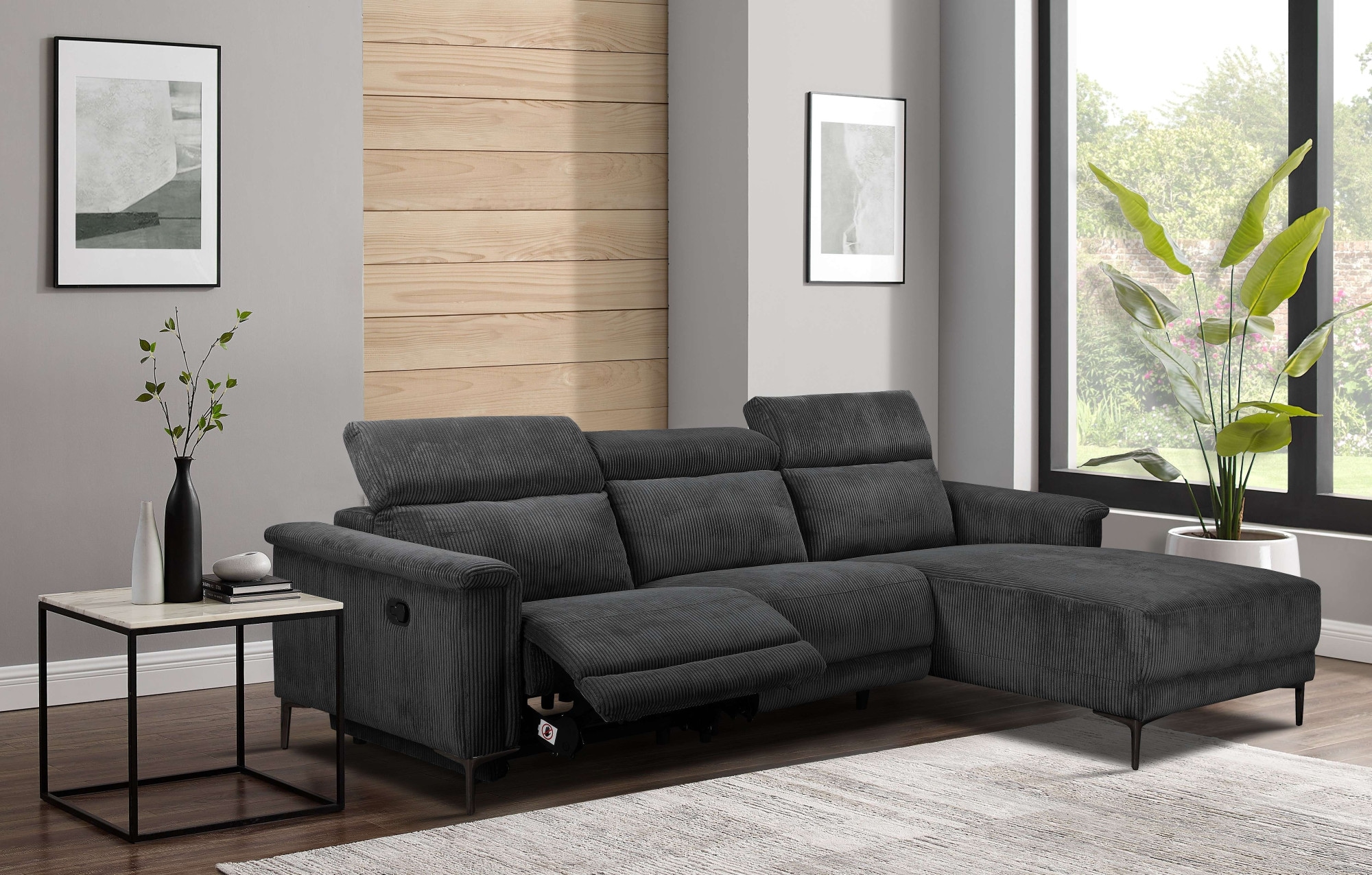 Places of Style Ecksofa »Lund in Cord, L-Form, 261 cm, manuelle und elektr. Relaxfunktion,«, USB-A und Kopfteilverstellung