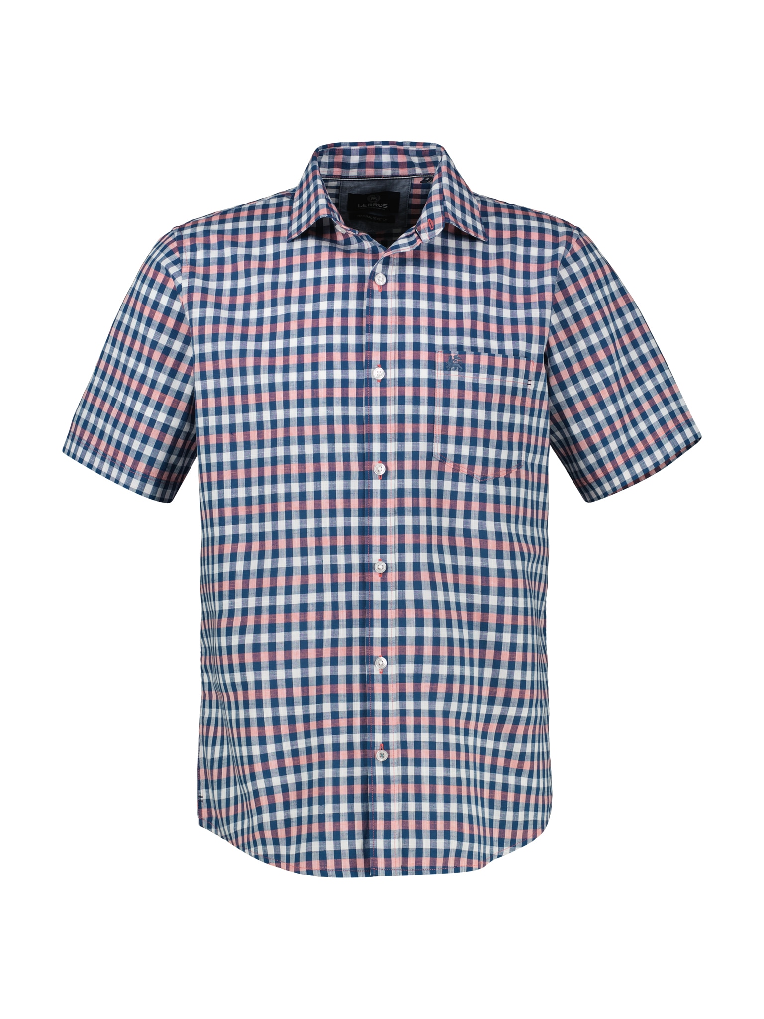 LERROS Herren Kurzarmhemd, bunt, Gr. XXL, kariert, Web, Obermaterial: 100% Baumwolle, Hemden, mit Logo Stickerei