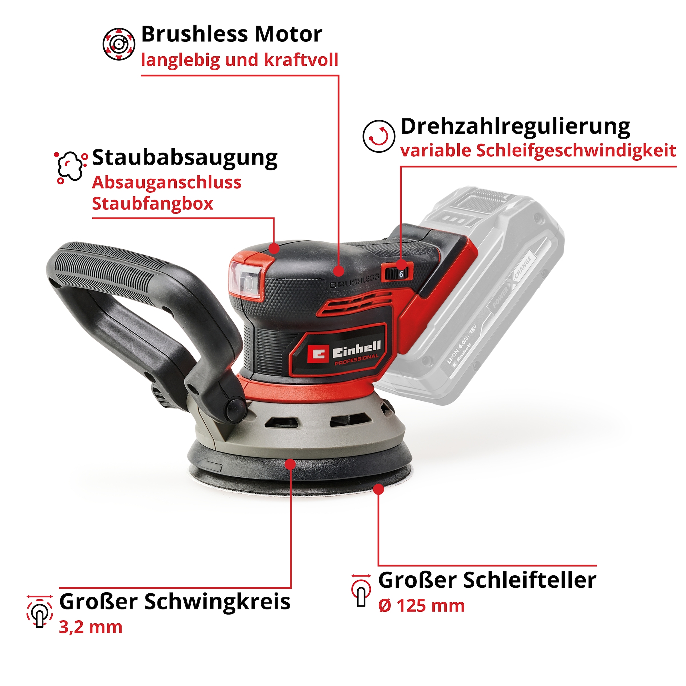 Einhell Akku-Exzenterschleifer »TP-RS 18/32 Li Bl -Solo«, (Set, 4 tlg.), Einhell Professional, ohne Akku und Ladegerät